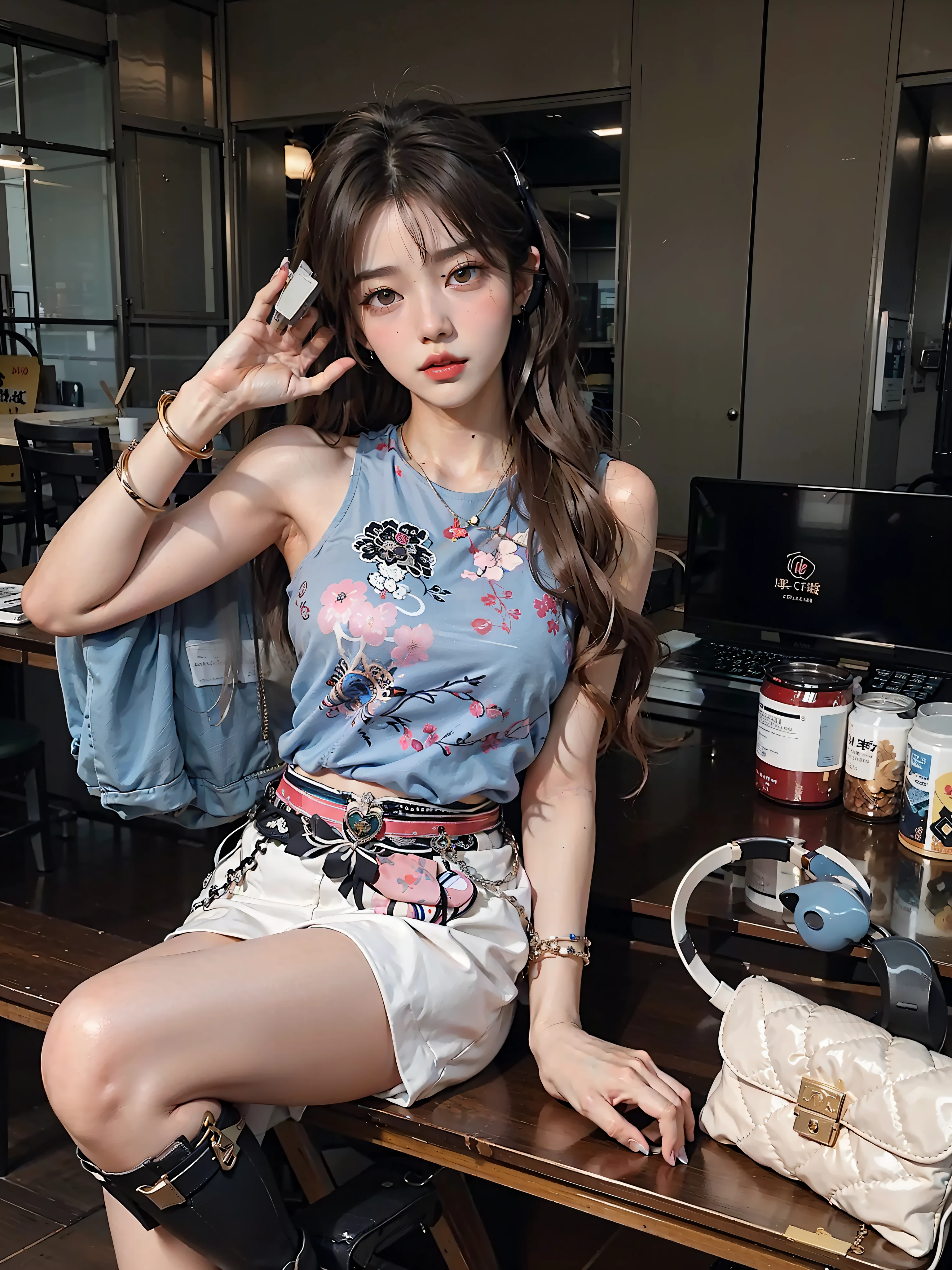 The Arapei woman sat on a bench,Wear headphones,Take the wallet, korean women's fashion model, gorgeous korean young woman, 2 0 2 0 fashion, Beautiful Korean woman, Korean girls, sakimichan, jisoo from blackpink, gorgeous chinese model, dilraba dilmurat, roseanne park of blackpink, Beautiful young Korean woman, jisoo of blackpink