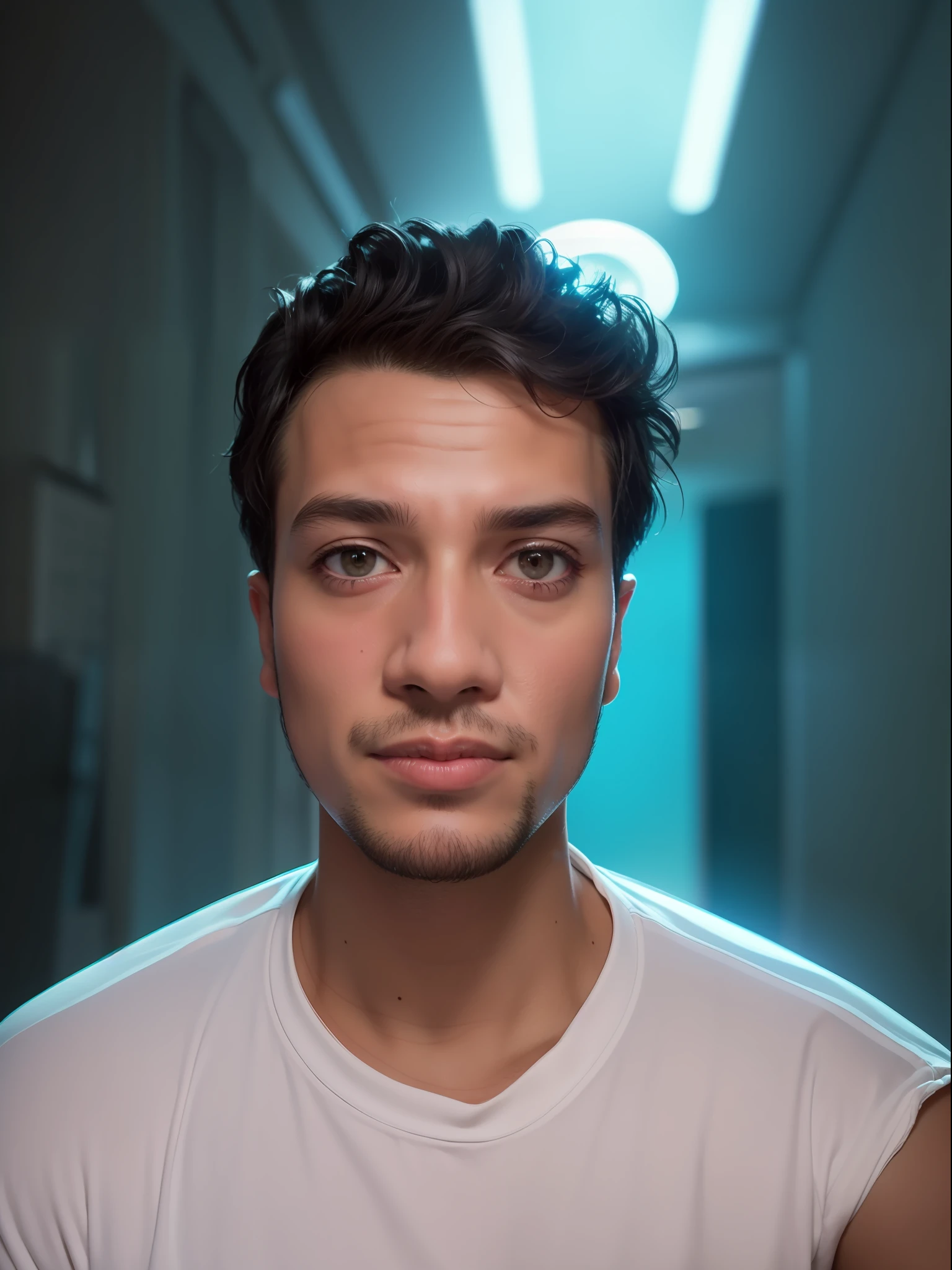 Handsome boy selfie, don't edit face let it be original, cyberpunk background , original face colour
