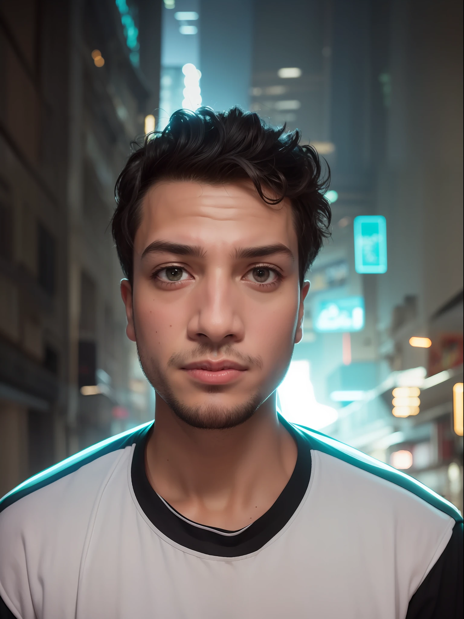 Handsome boy selfie, don't edit face let it be original, cyberpunk background , original face colour