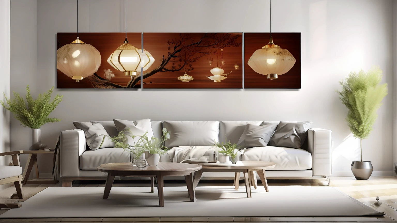 New Chinese style,Mahogany furniture,Throw pillows,TV background wall,dinner table,chandeliers,Hanging pictures