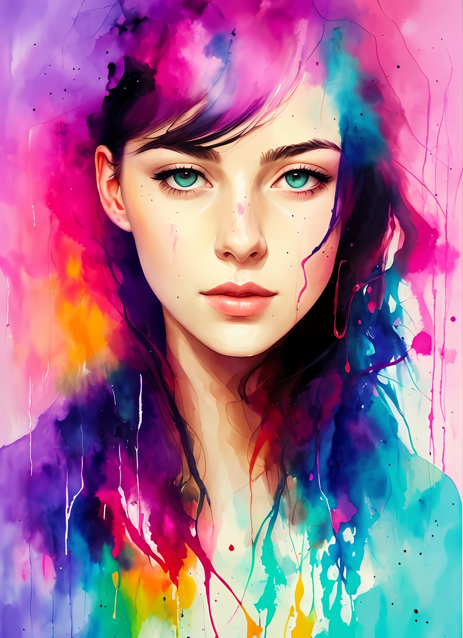 a painting by mse a woman by agnes cecile, luminous design, pastel colours, ink drips, autumn lights