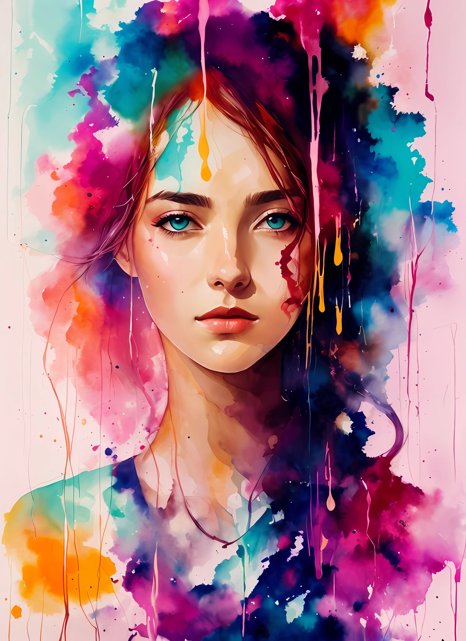 a painting by mse a woman by agnes cecile, luminous design, pastel colours, ink drips, autumn lights