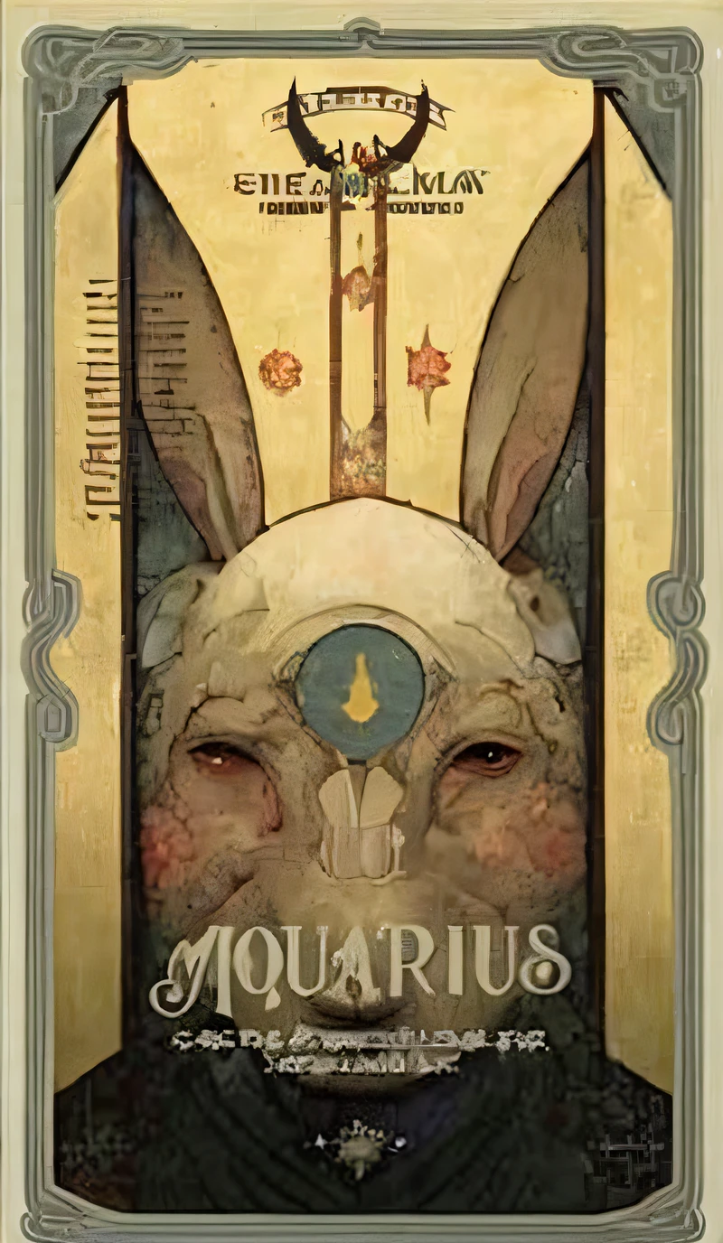 a poster of a rabbit with a large head and a large nose, aquarius, moebius and alphonse mucha, moebius and mohrbacher, author:Charles Weis, art nouveau tarot style, moebius art, moebius and mike mignola, as a tarot card, comic book artist moebius, art of moebius, tarot card art, moebius moebius