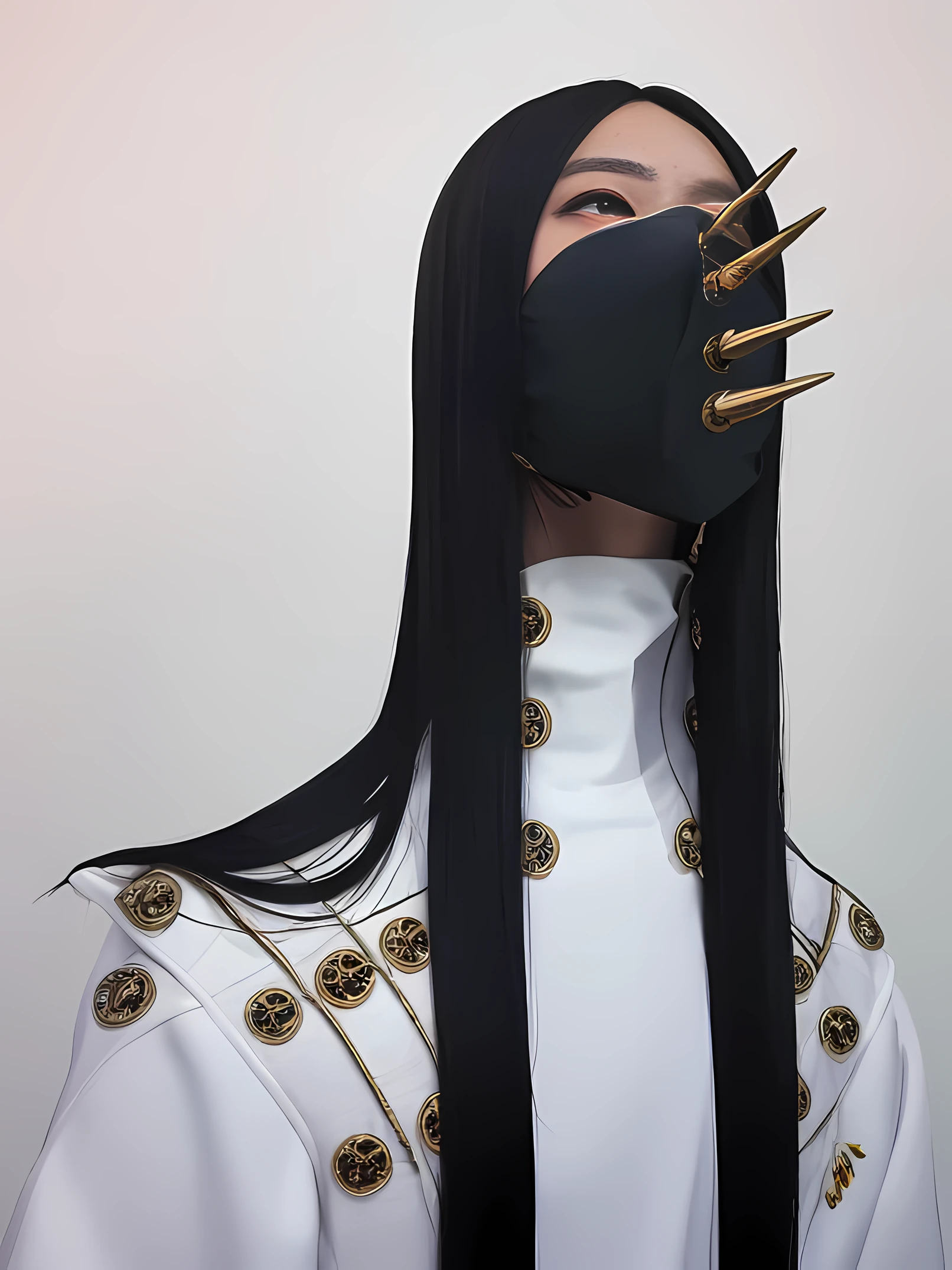 Masculine,独奏,slong hair,Straight hair,Medium score,white outfit,face mask,redeyes