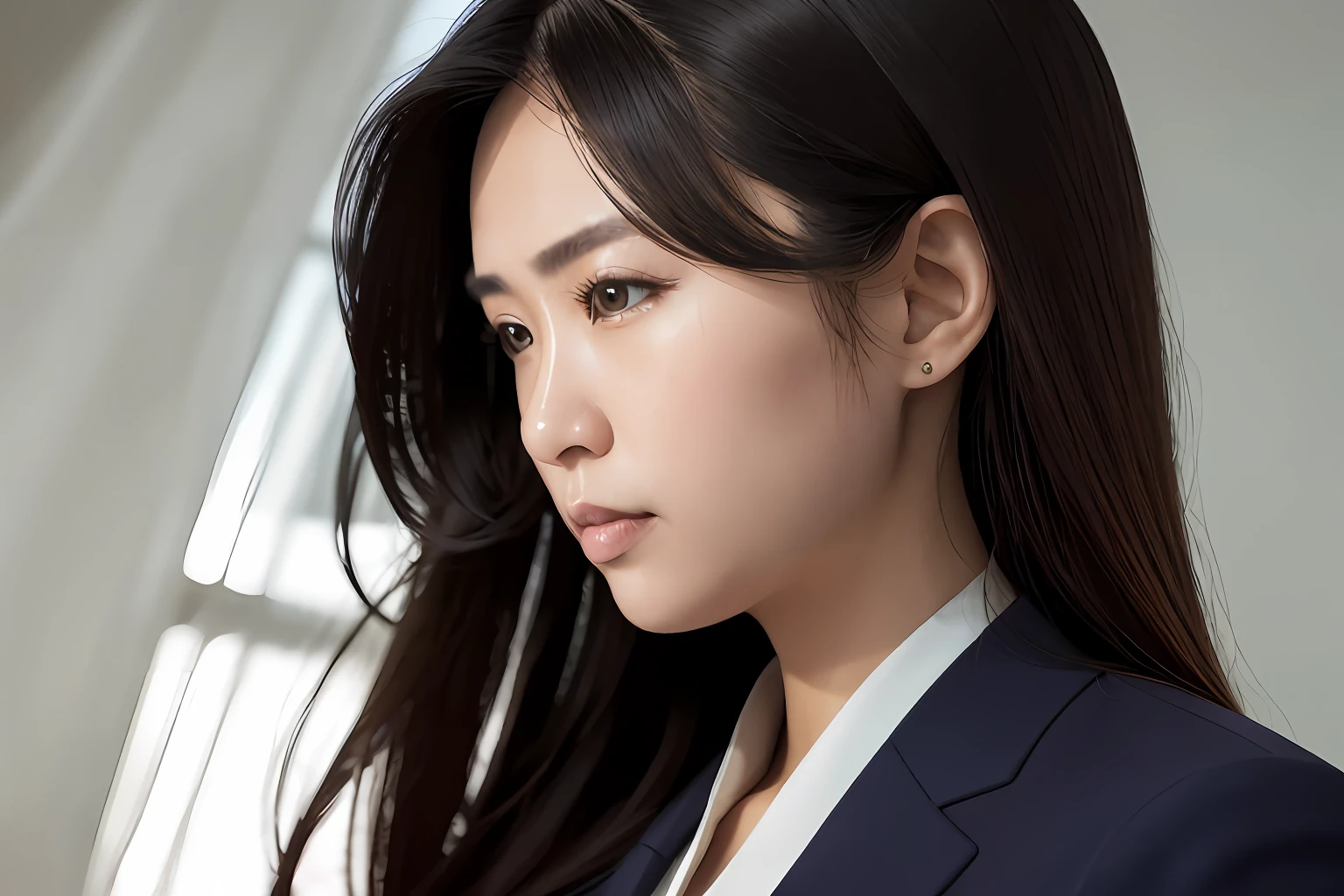 Photorealistic photos，An Asian female lawyer in a suit，standing with arms crossed，professional profile photo，Well-lit professional portrait photos， Ultimate detail，（Best Picture Quality：1.0）