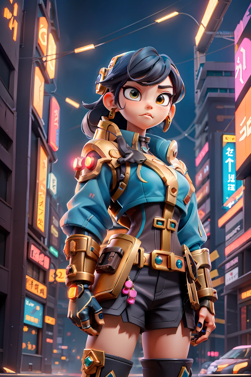 Boutique,best quality,Gold jewelry,(slip out feet),Fairy skin,(Fidelity :1.2),Standing,Super Detailed,realistic,High quality,Movie Light,Ray tracking,Ultra HD,Upper body Girl in shorts and jacket standing next to giant robot, Guweiz style artwork, CyberPunk mech, Trends on CGSTATION, Guweiz, Russell Dongjun Lu, digital cyberpunk anime art, Ross Tran 8 K, Guweiz on ArtStation Pixiv, Girl in mecha network armor