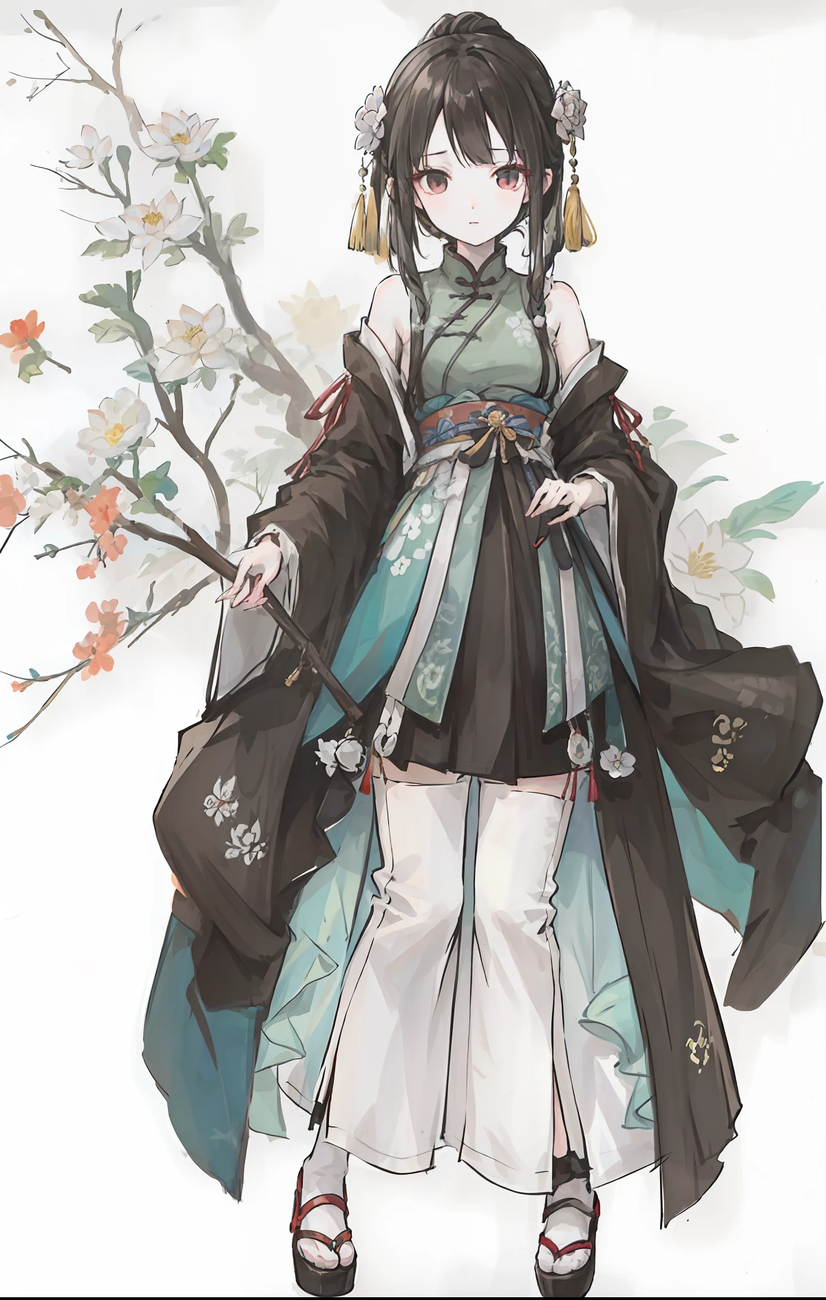 ((4k,masterpiece,best quality)), shuimobysim, Traditional chinese painting, lotuses, Hanfu, maxiskit, Dress conservatively 1girl, solo,