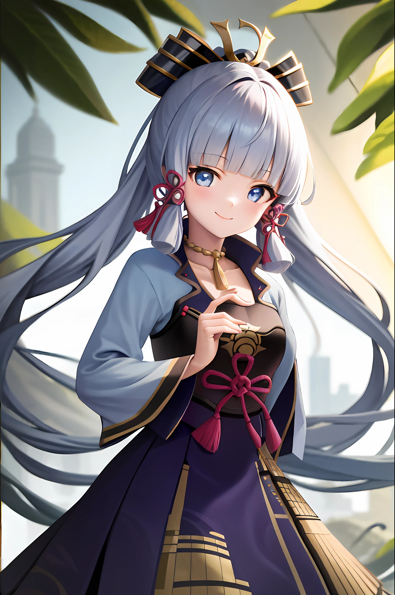 masterpiece, highres, best quality, 1girl solo, kamisato_ayaka, smile, kimono