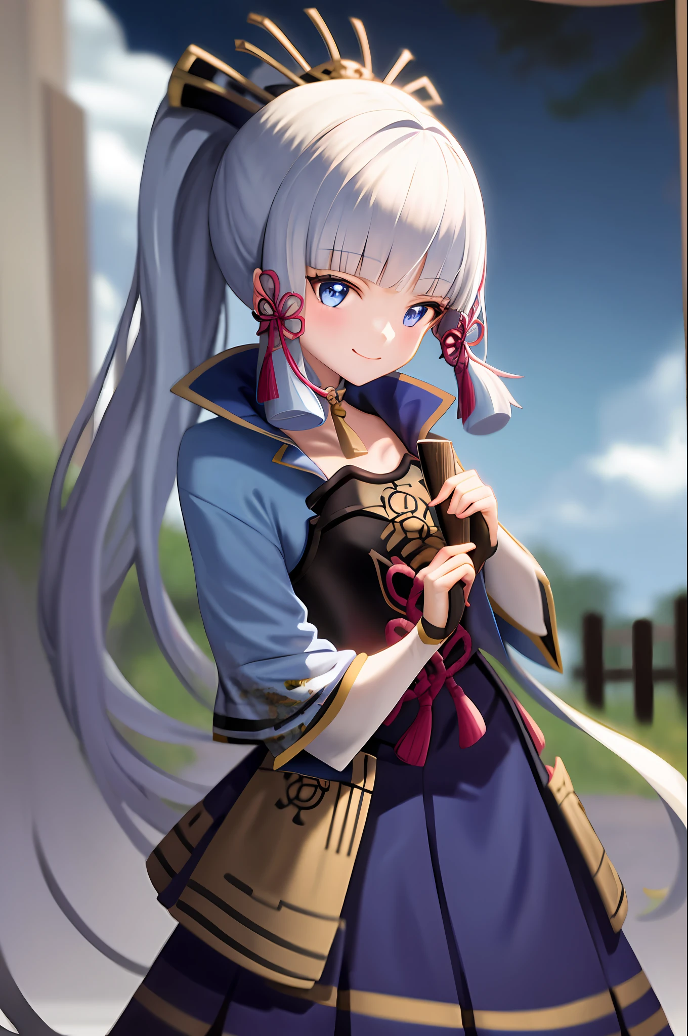 masterpiece, highres, best quality, 1girl solo, kamisato_ayaka, smile, kimono
