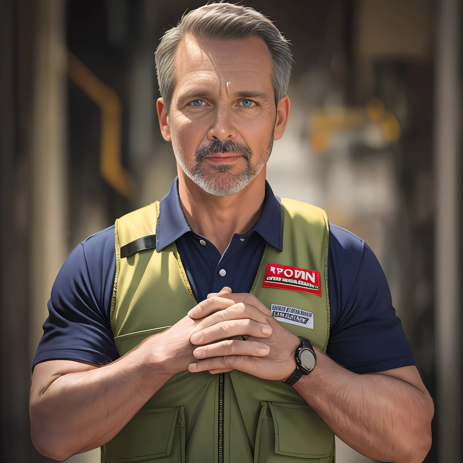 A middle-aged German man of about 40 years old wearing a cargo vest, Cross your hands around your chest,Senior Electrician, mechanic,Black background, Senior Electrician, Photo portrait, portait image, fine professional photo, Photo of a 40-year-old man, portrait picture, professional portrait, professional portrait photo, a photo of a man, portrait shooting, advertising photo,The man is centered in the photo,8K,best qulity,The Masterpiece,Lifelike,realistic photograph,Movie photos,ultra realistis,1人,perfect litthing, DSRL,professional photograph,4K --auto --s2