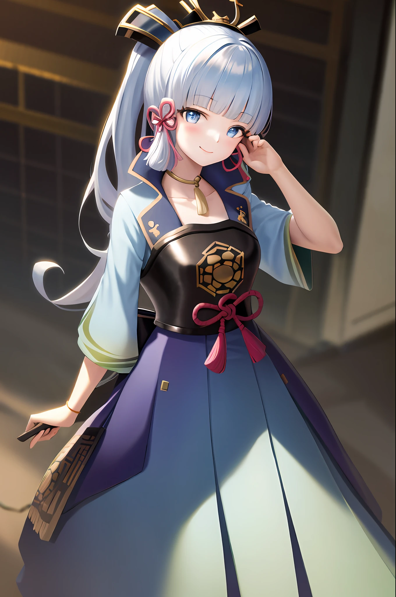 masterpiece, highres, best quality, 1girl solo, kamisato_ayaka, smile, kimono