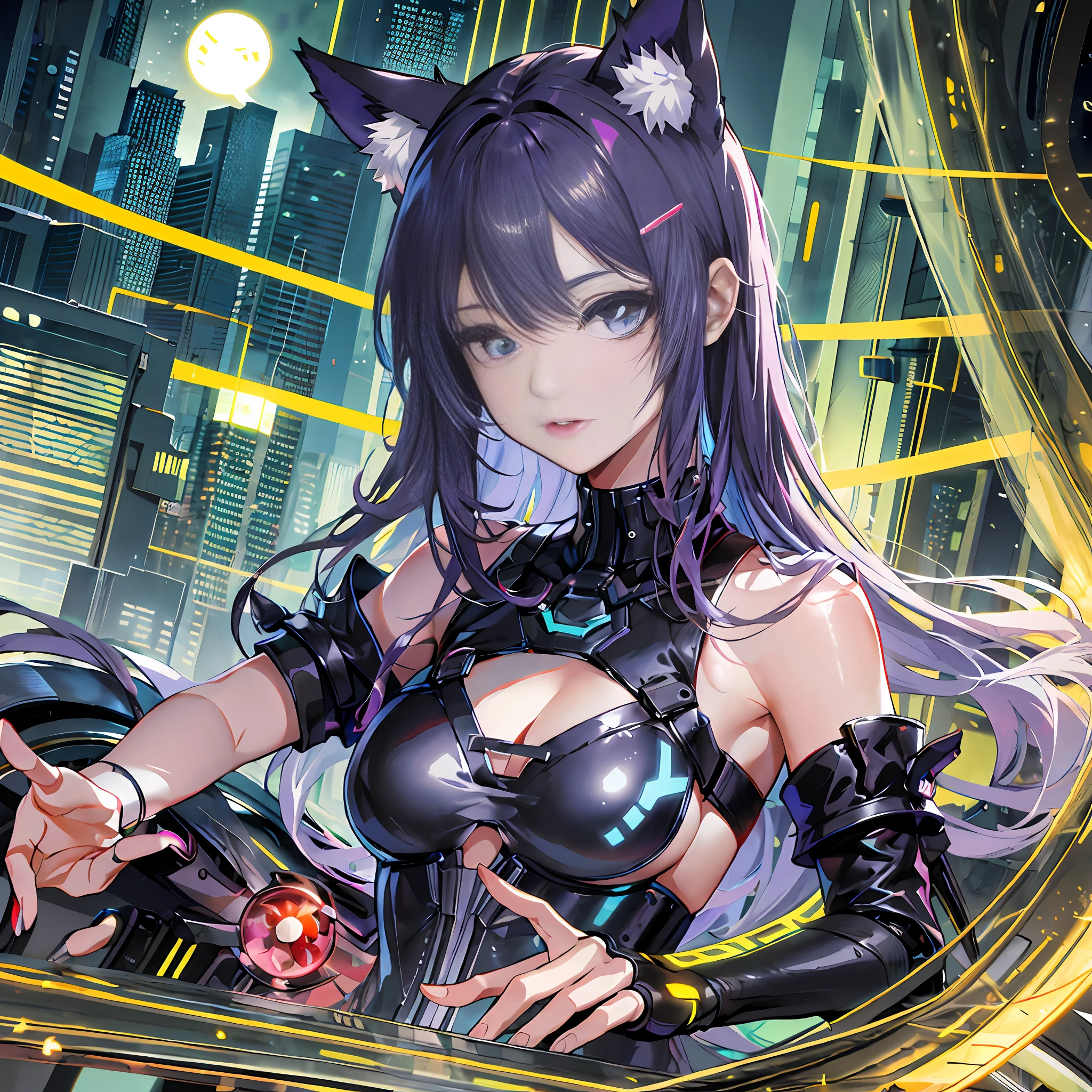 anime girl with cat ears and a black outfit holding a knife, fully robotic!! catgirl, anime cyberpunk art, oppai cyberpunk, digital cyberpunk anime art, cyberpunk anime girl, digital cyberpunk - anime art, nightcore, trending on artstation pixiv, very beautiful anime cat girl, female cyberpunk anime girl, cyberpunk anime art, beautiful anime catgirl