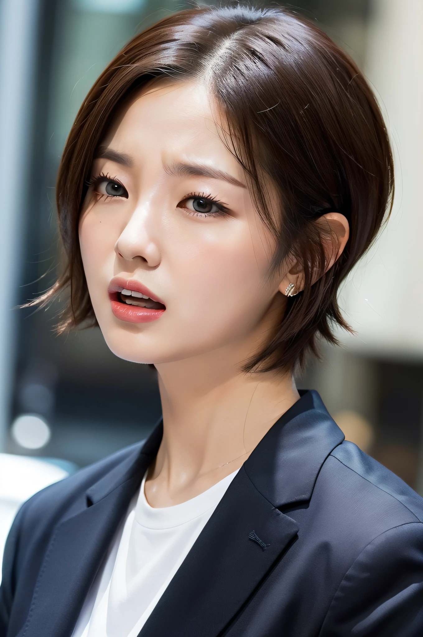 suits、 One woman,((anger))、Open mouth、short haired、