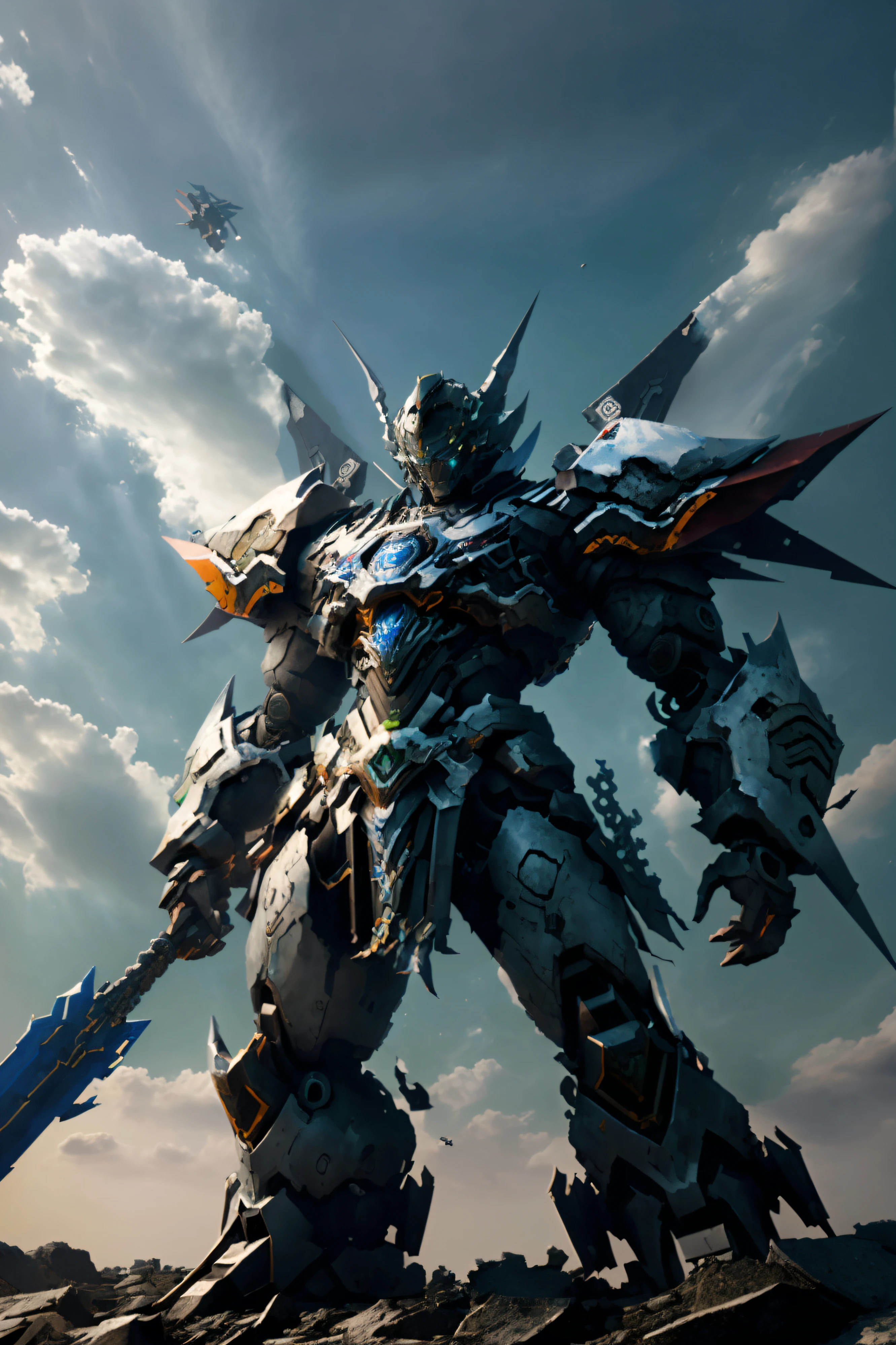 ard surface samurai robot 1 robot, mecha \(mjstyle\) zhongfenghua
masterpiece, high quality, cloud, sky, from below, weapon, solo,armor