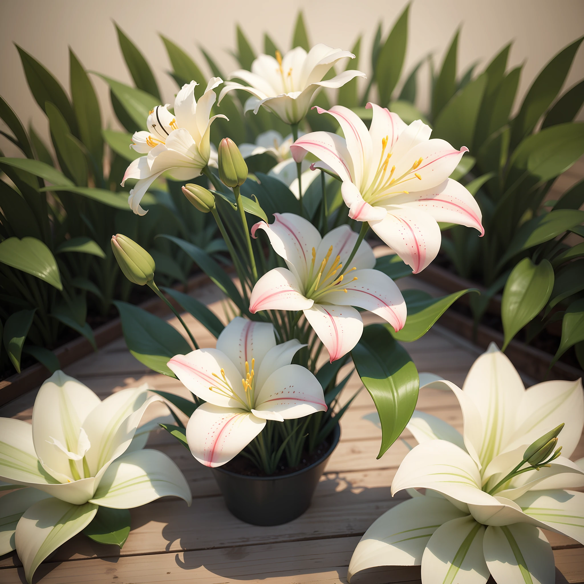 3D White Pink Lilies Flowers --auto