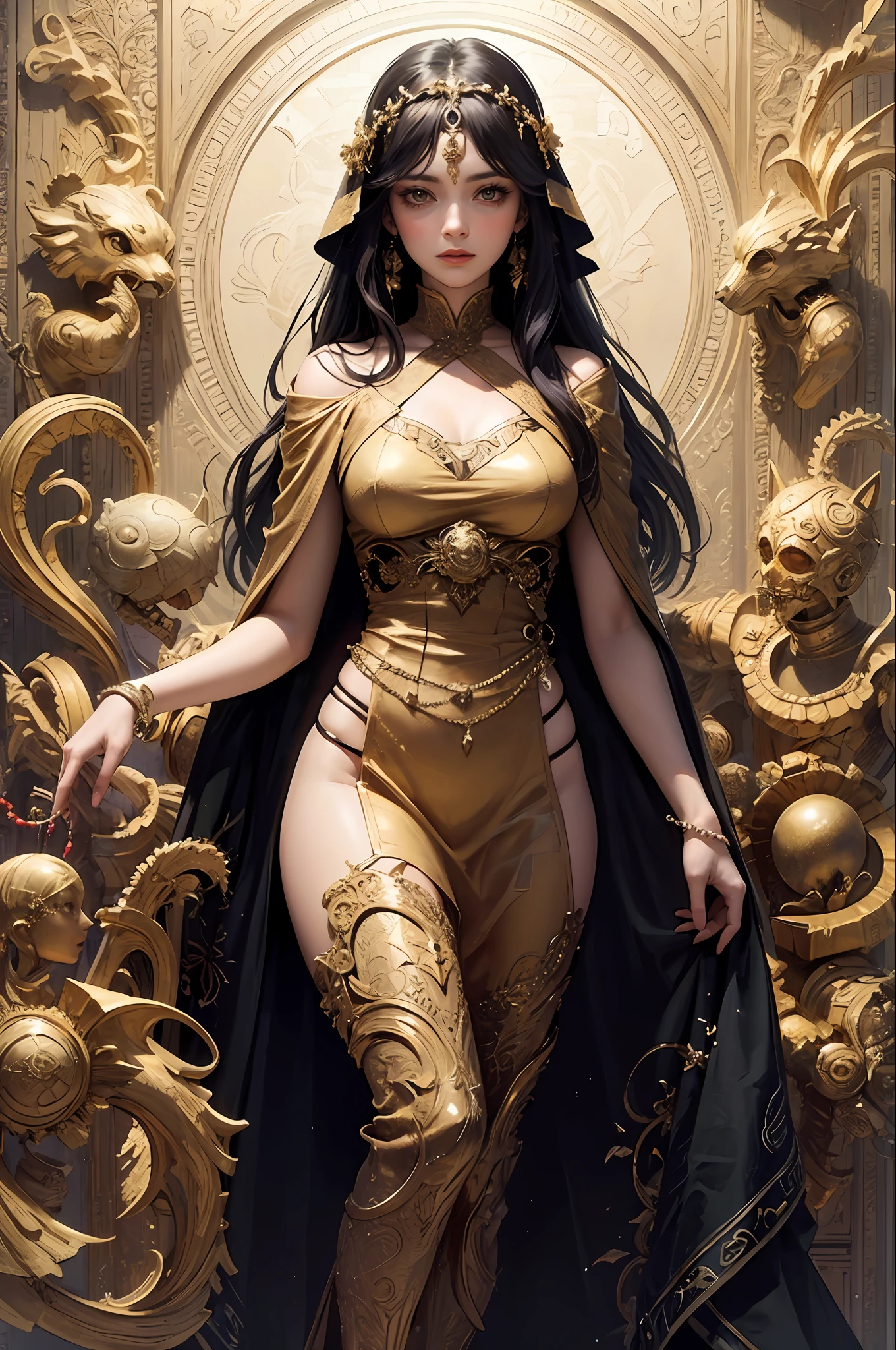 (masterpiece, top quality, best quality, official art, beautiful and aesthetic:1.2), (1girl), extreme detailed,colorful,highest detailed, official art, unity 8k wallpaper, ultra detailed, beautiful and aesthetic, beautiful, masterpiece, best quality, (zentangle, mandala, tangle, entangle) ,holy light,gold foil,gold leaf art,glitter drawing, PerfectNwsjMajic