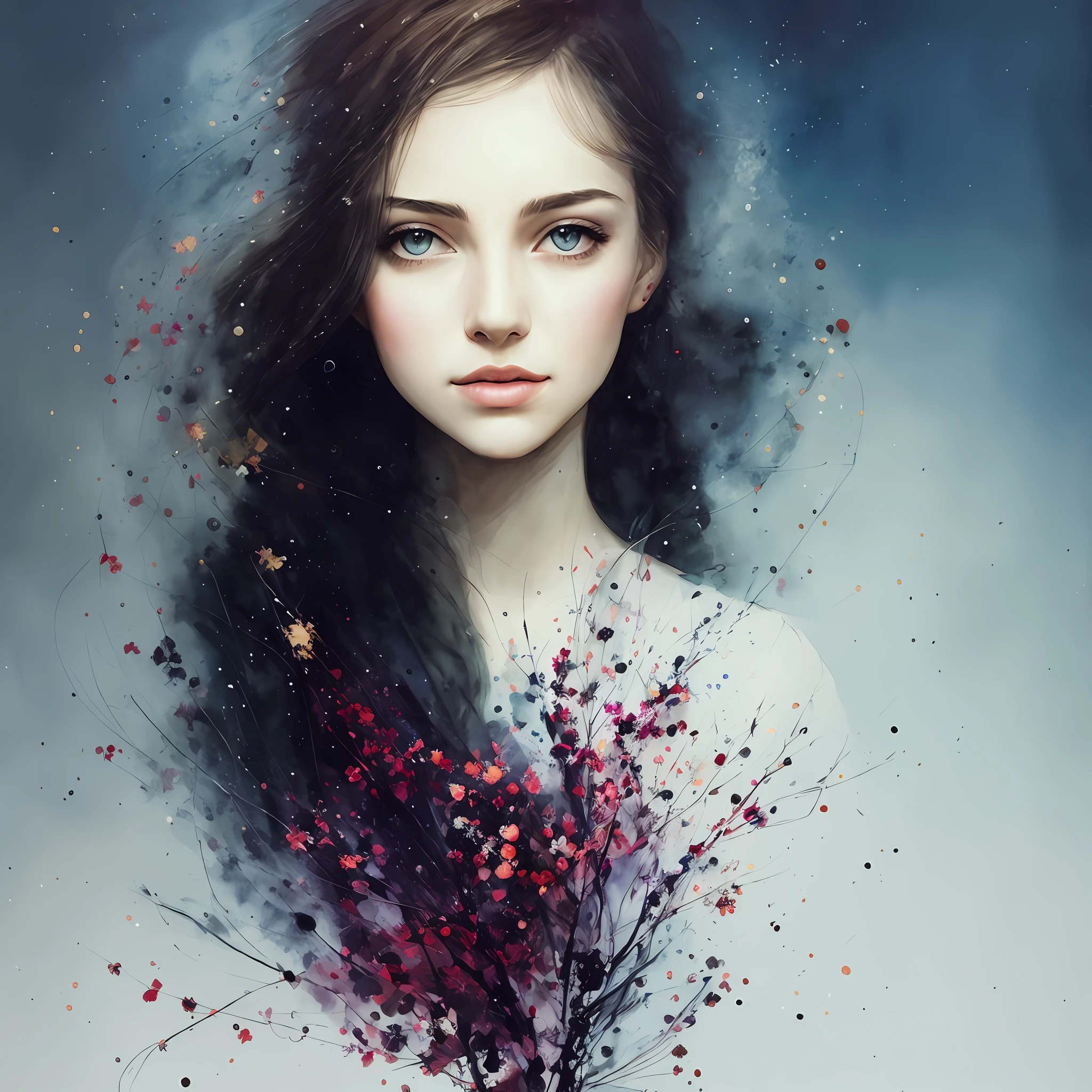 A Woman by Agnes Cecile, luminous design, Soft co lours, Ink droplets, autumn lights,7彩墨水画,meticulous,DETAILED,the girl,watercolor