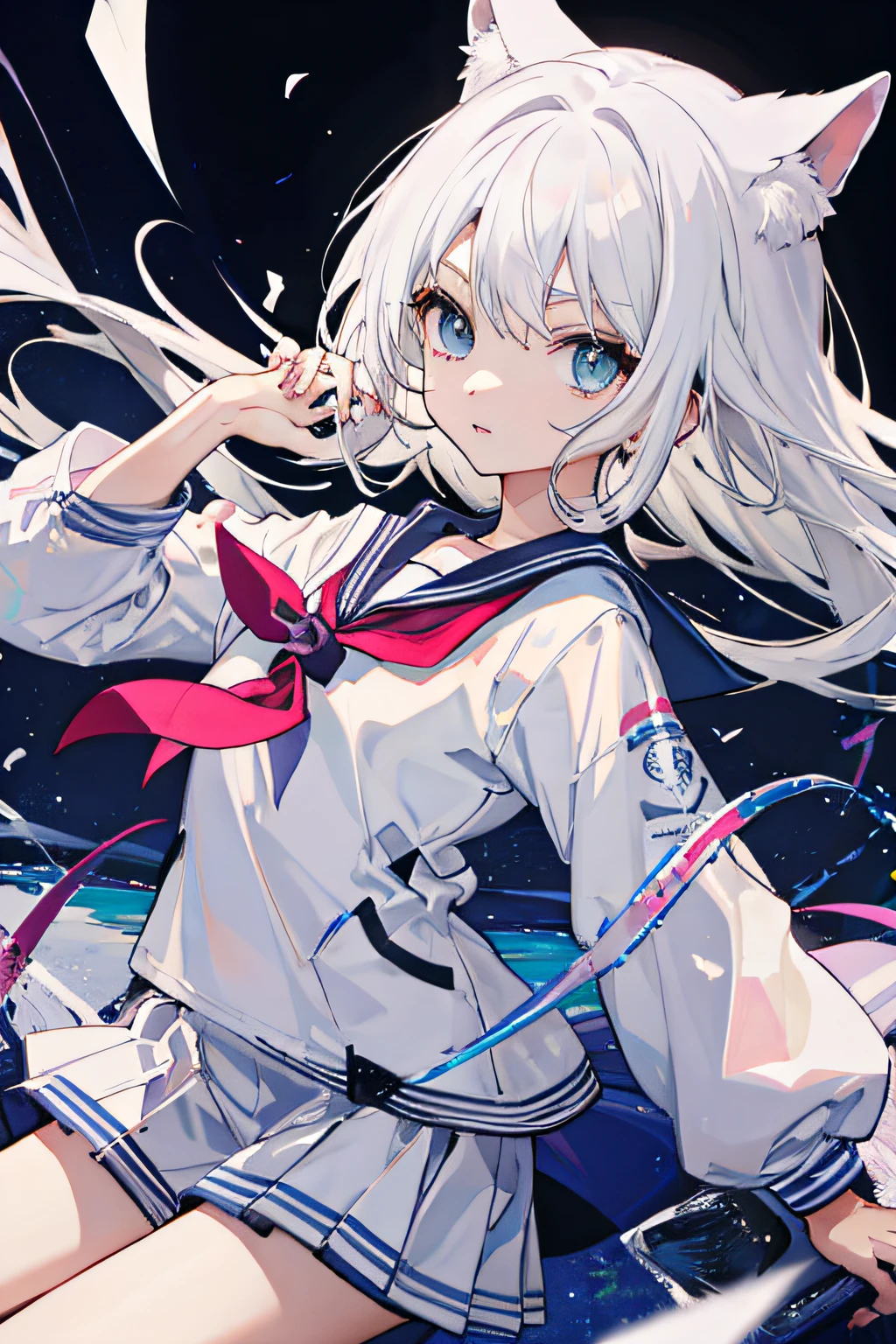 Loli white hair white silk sailor suit