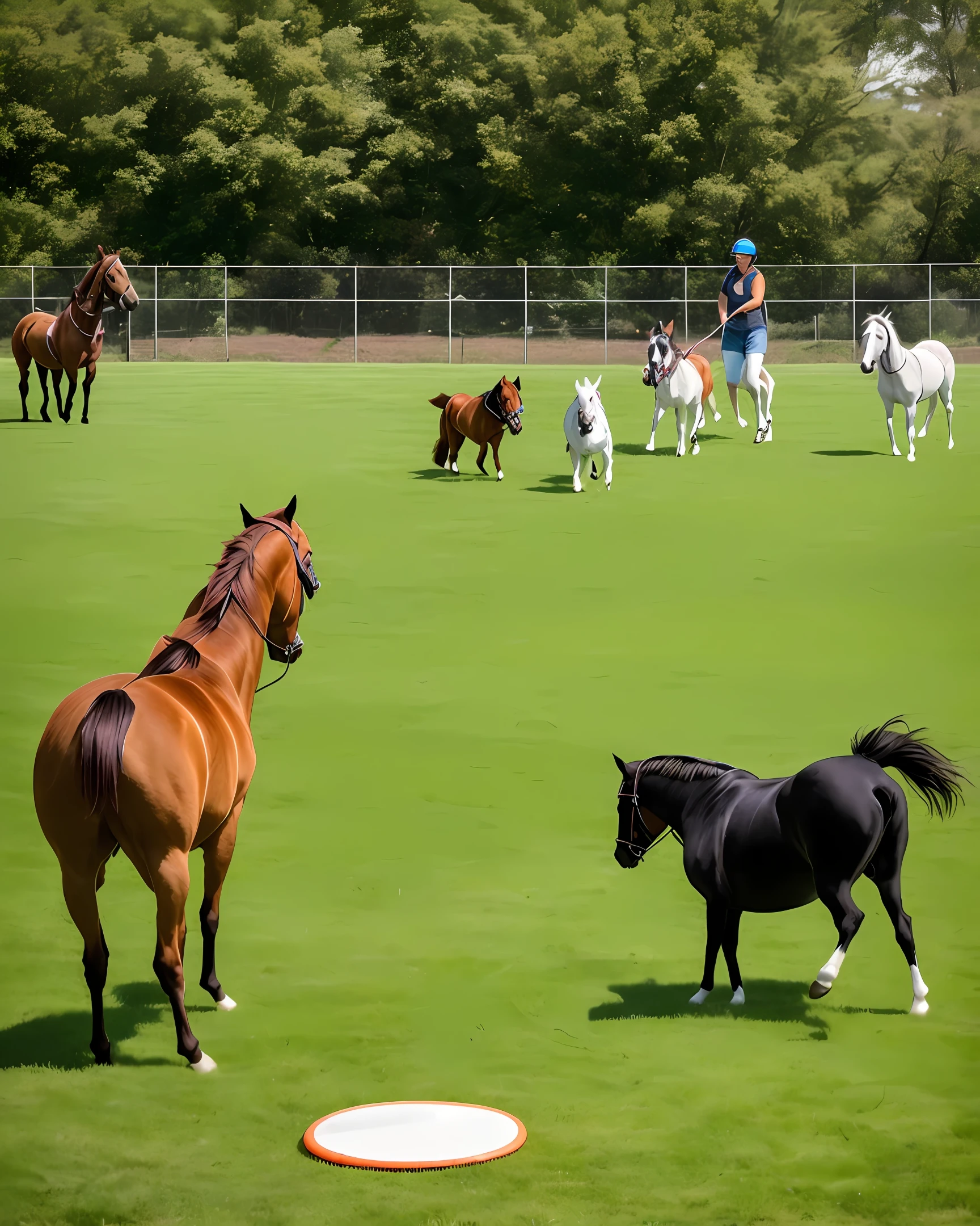 Horse dogs,Lawn,Play frisbee