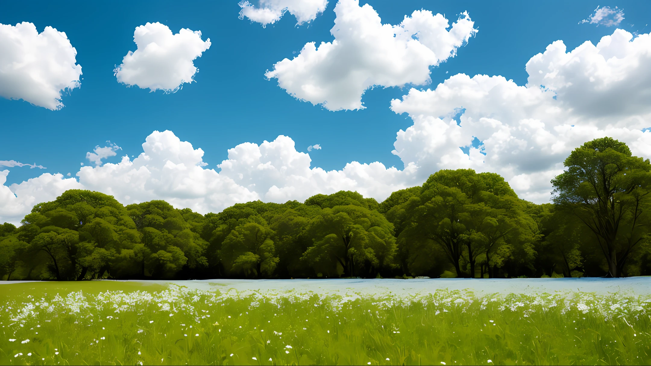 Meadows under blue sky and white clouds