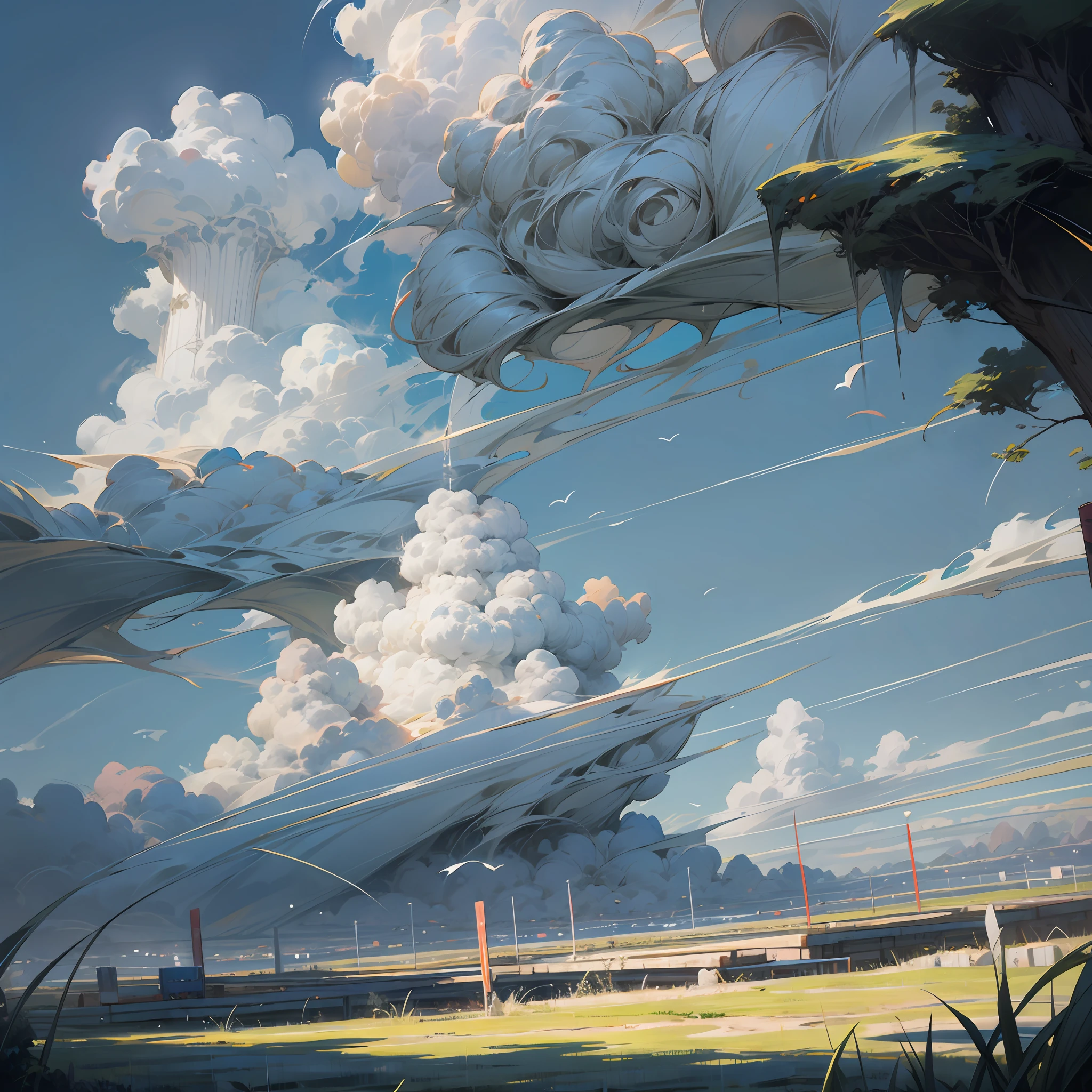 Meadows under blue sky and white clouds --auto