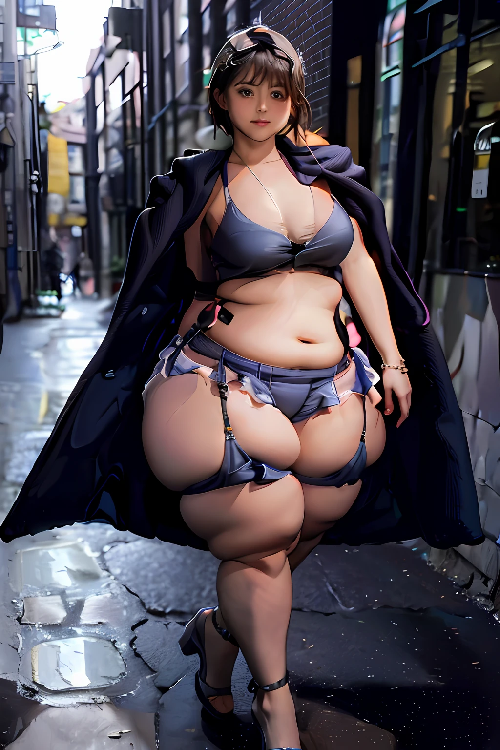 小さな腹部、狭い腰, a pretty slender young girl that ultra thick only thighs, very a lot of thigh fat, very plump thighs, super fat thighs goddess, super pear shaped goddess, heavy bottom, massive legs, insanely inflated hips, voluptuous body, ((thighs that chunk of fat:1.3)), (ultra huge thighs:1.3)), ((ultra small abdomen:1.3)), very narrow waist, very small waist, ((ultra small breast:1.3)), ((ultra slight shoulder:1.3)), ((ultra huge lower half of body and ultra- thin upper half of body:1.3)), (ridiculously massive thick thighs), ((unbelievably huge curvaceous hips)), ((extremely huge voluptuous thighs)), leg garter cut into thigh, thigh fat be pushed out short pants, earring, anklet, leg garter, bracelet, necklace, gorgeous, elegant, beautiful face, ((super fatty thighs:1.3)), ((Head to Toe Image)), full body, thigh focus, best quality, 8k, masterpiece, ultra detailed, photorealistic, only one girl