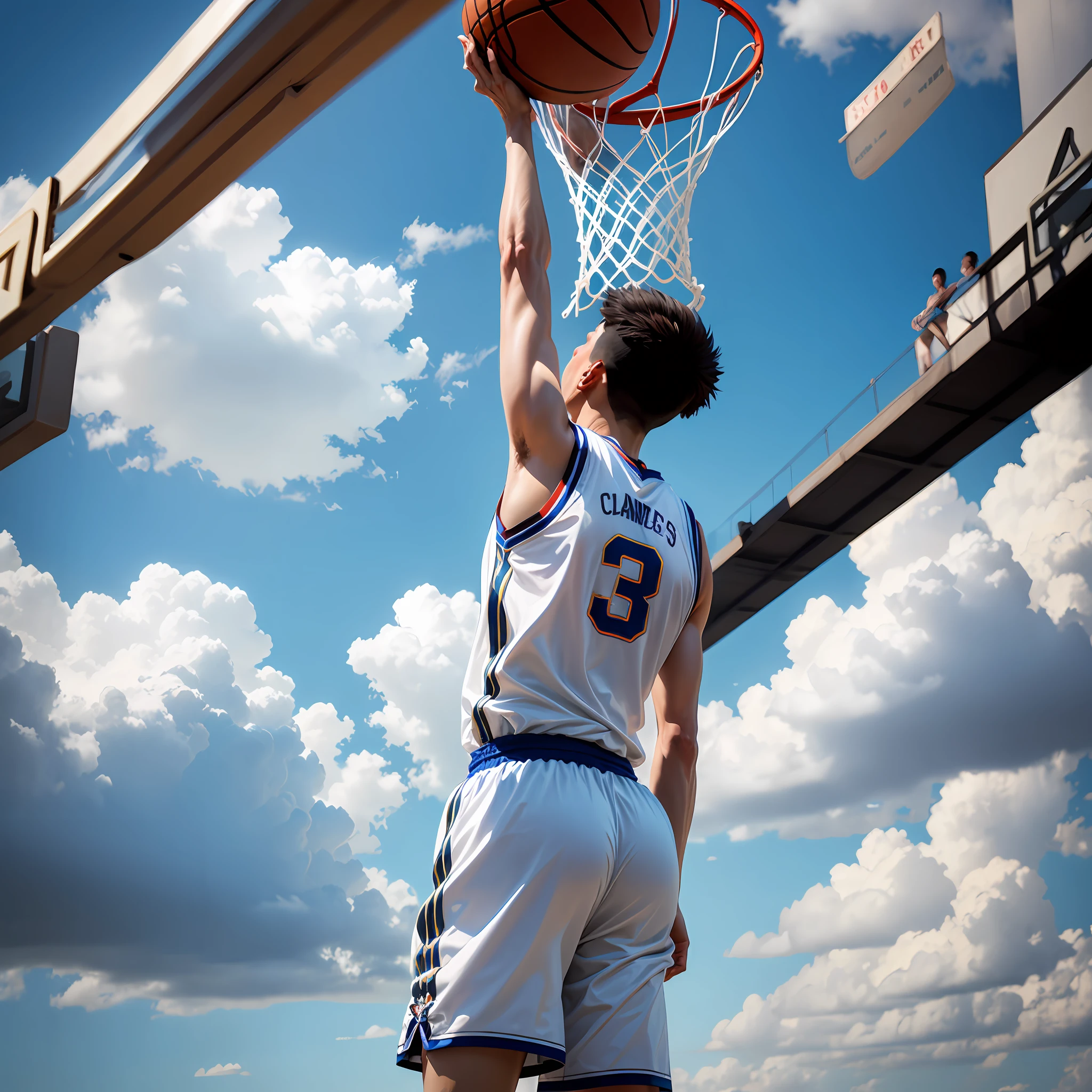 White clouds under a blue sky,Playing the Basketball。 --auto