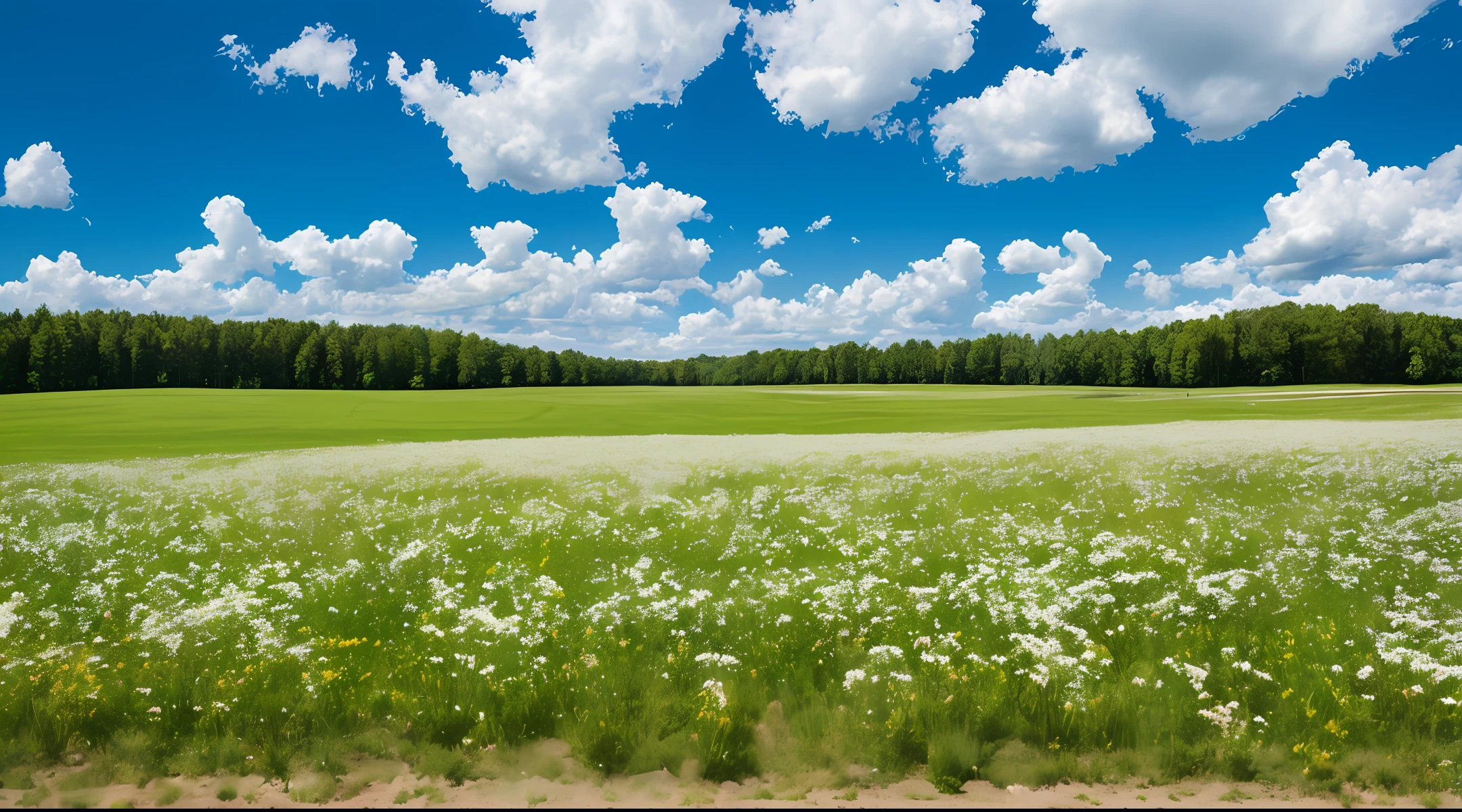 Meadows under blue sky and white clouds