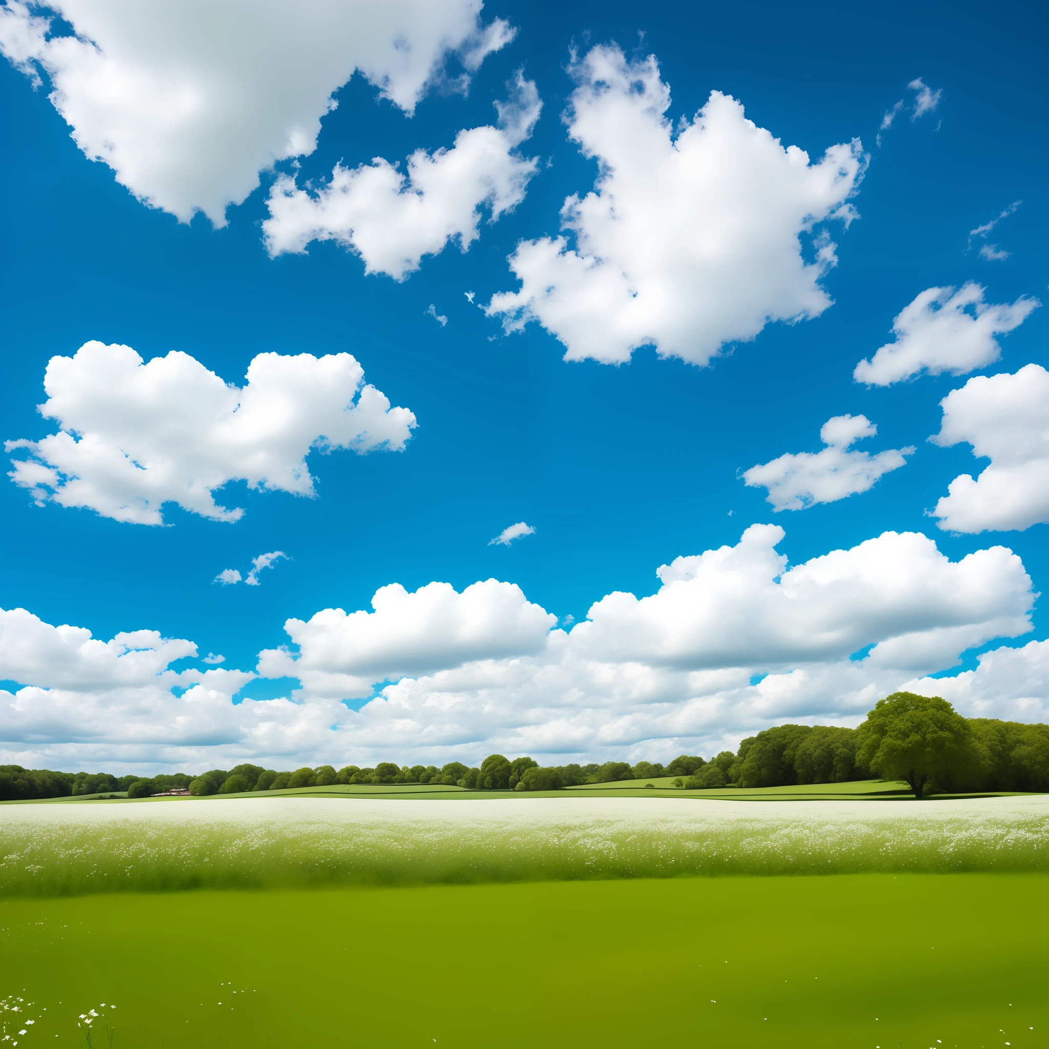 Meadows under blue sky and white clouds