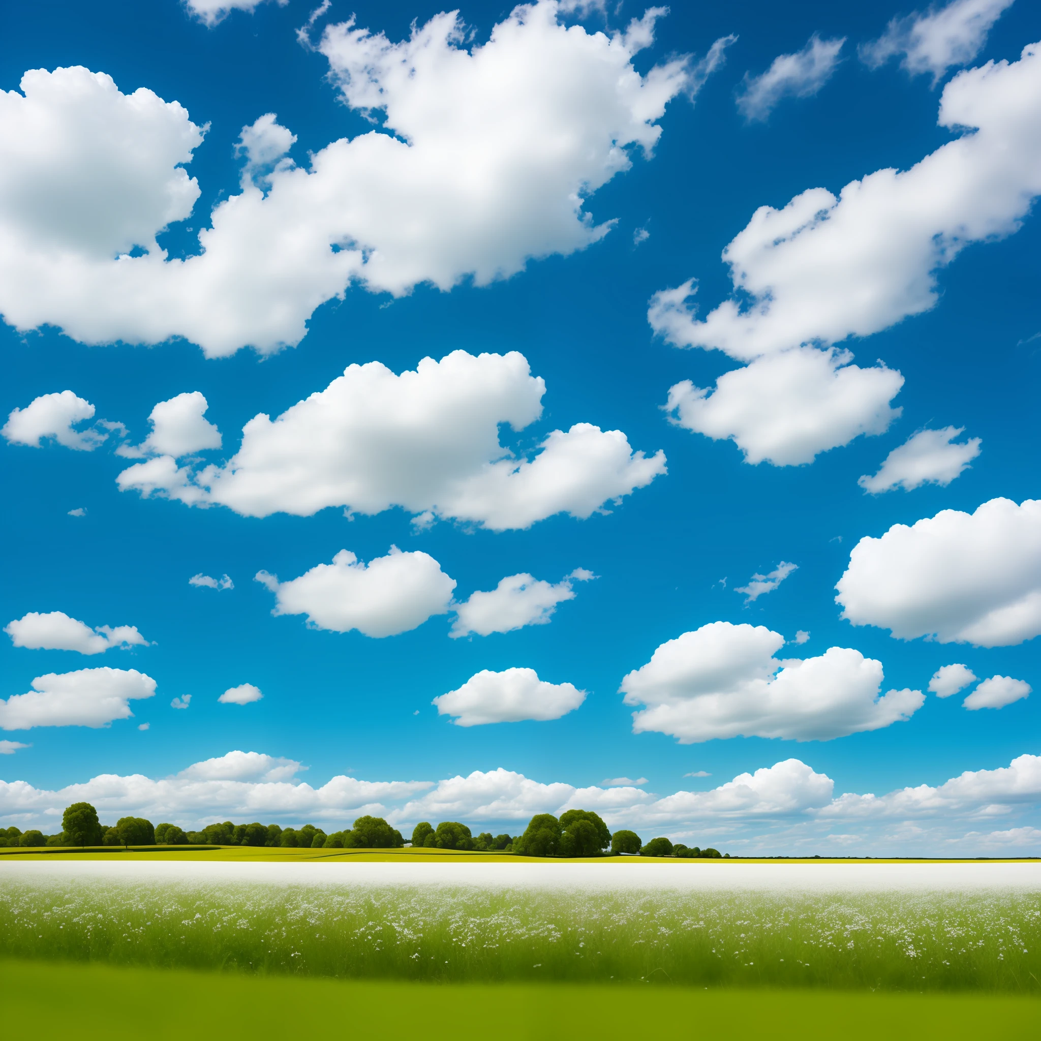 Meadows under blue sky and white clouds