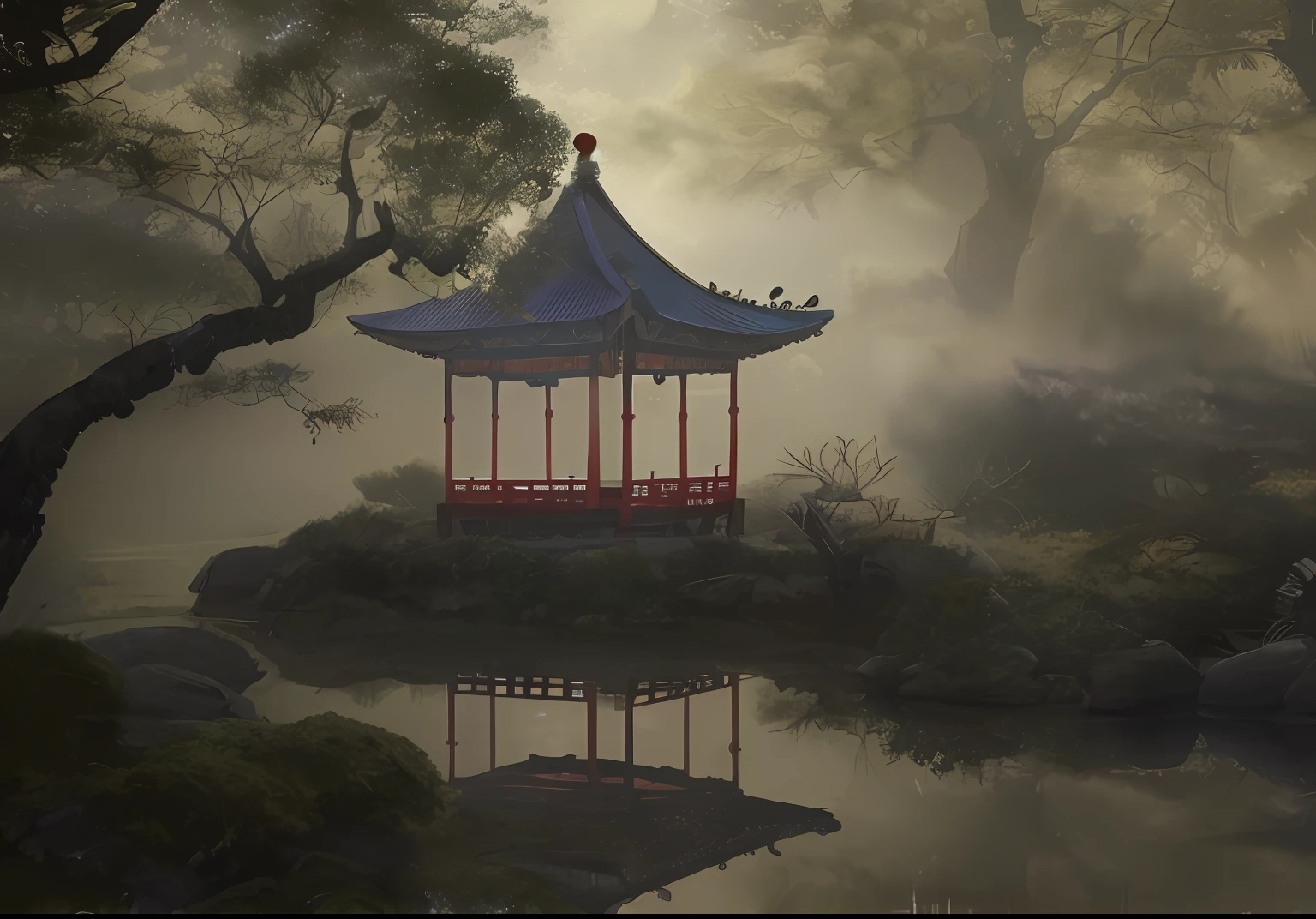 river，Fisherman，pavilion