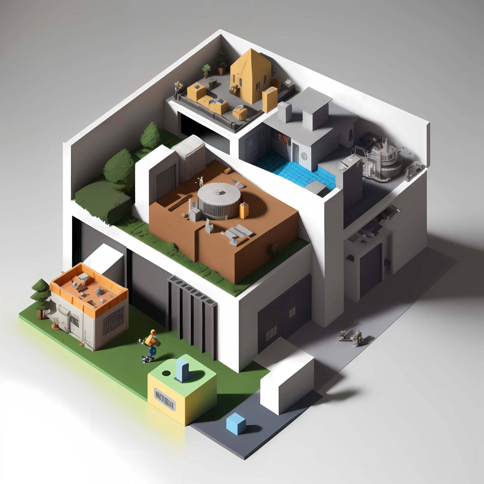 (Isometric perspective:1.5),(Pixar style:1.2),factories,tools，Private jets,3D,Disney,panoramic photo,White background,Monochrome background,Global illumination,light tracing，Modeling，hdr，Octane rendering，Unreal rendering，behans，dribbble，art stations，best qulity，8K，