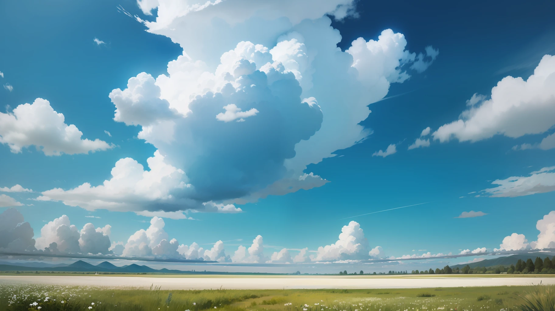 Meadows under blue sky and white clouds