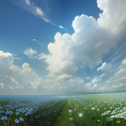 Meadows under blue sky and white clouds
