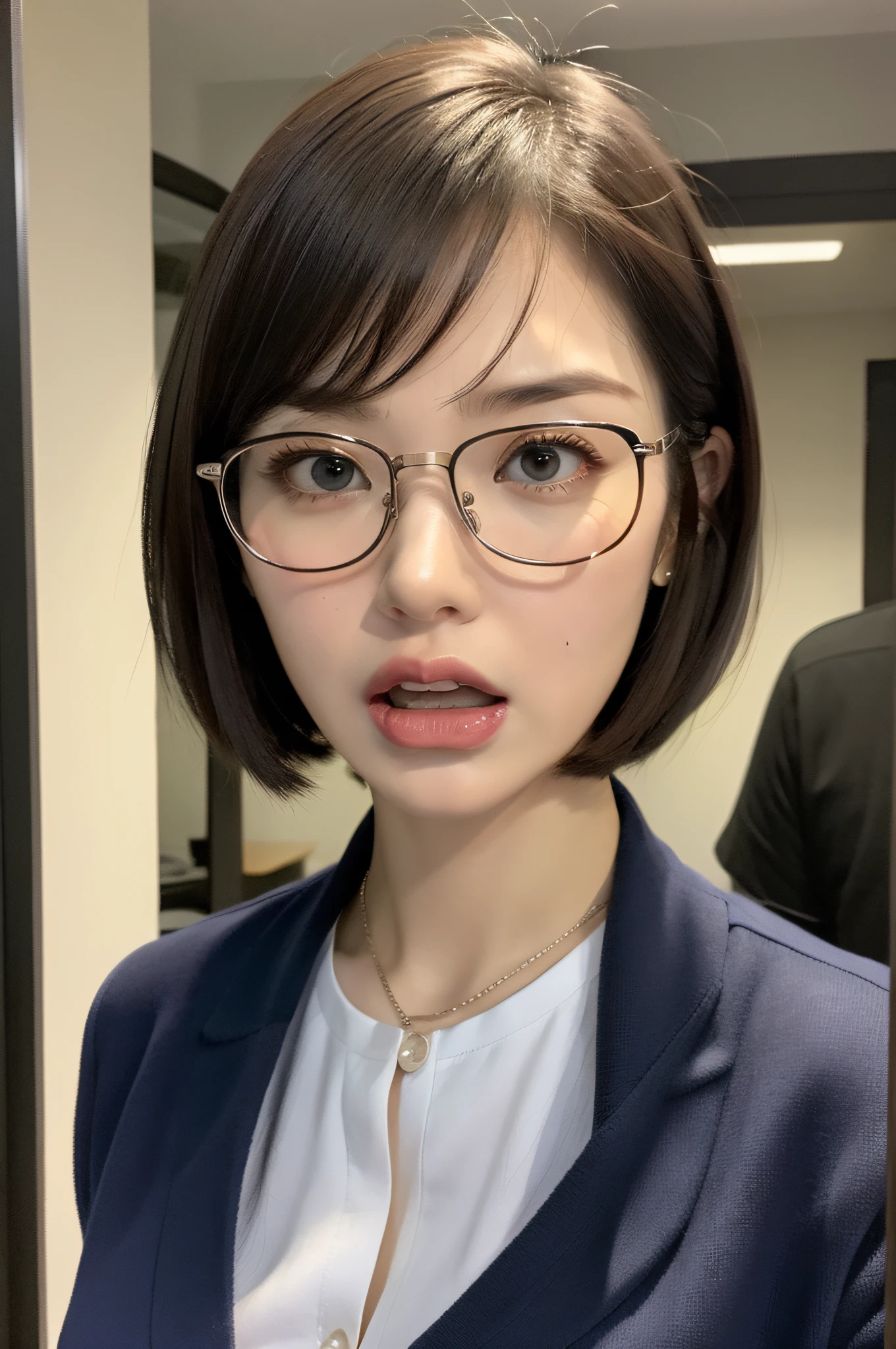 (((get angry)))、Female boss、short haired、eyewear、