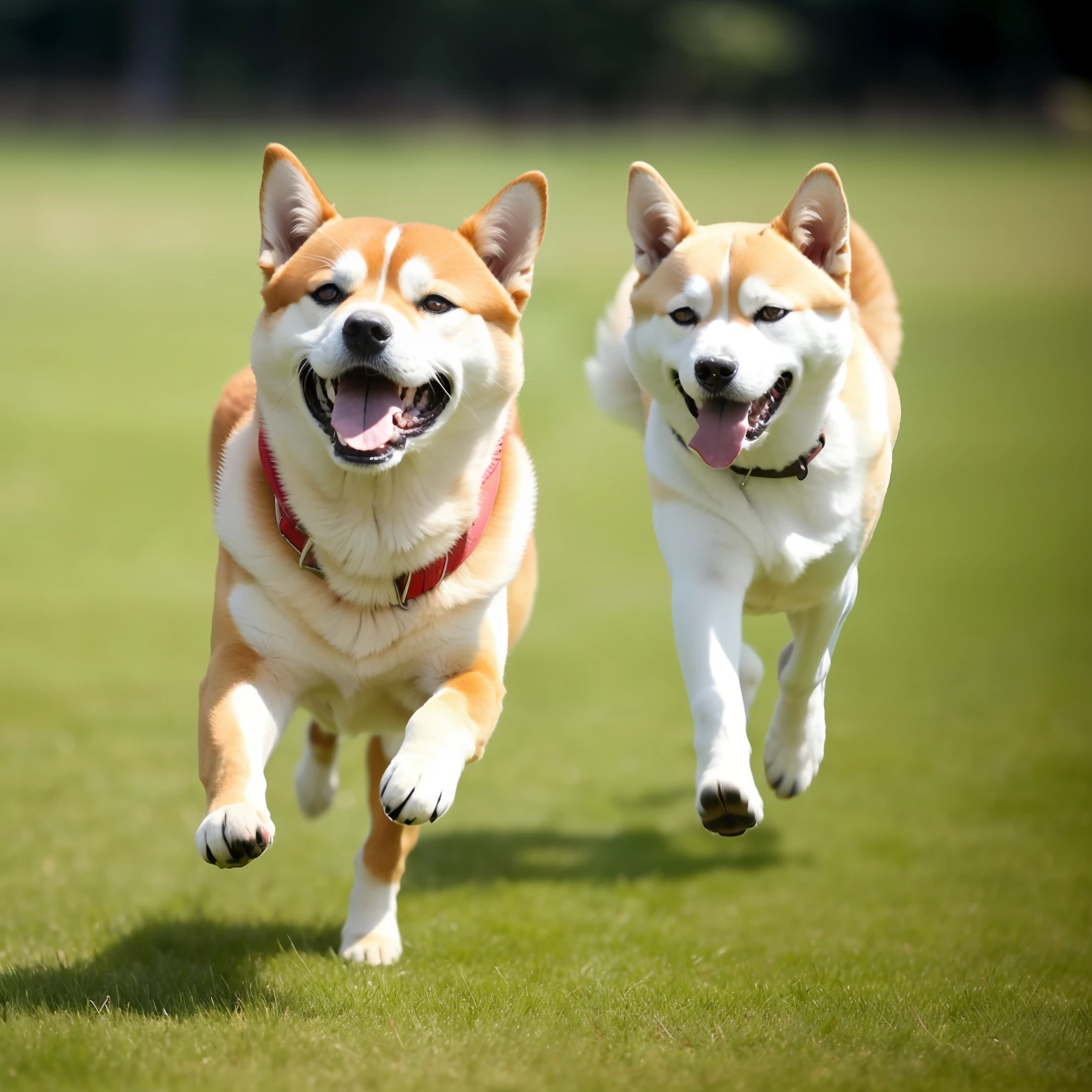 Shiba Inu running on the grass