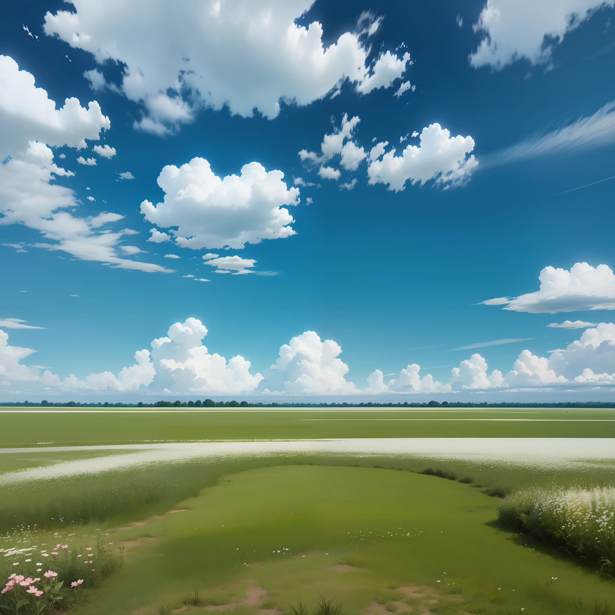 Meadows under blue sky and white clouds