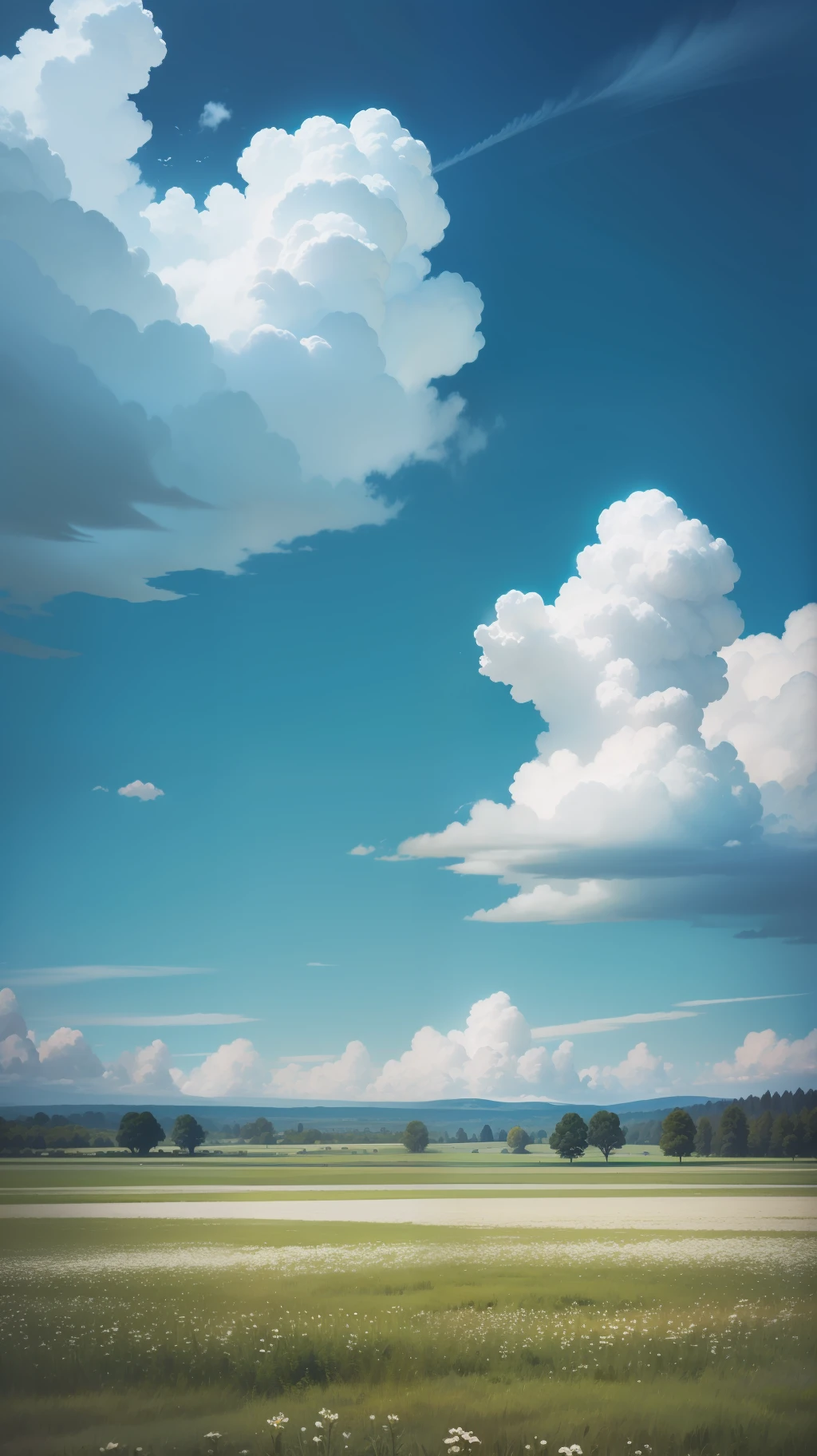 Meadows under blue sky and white clouds