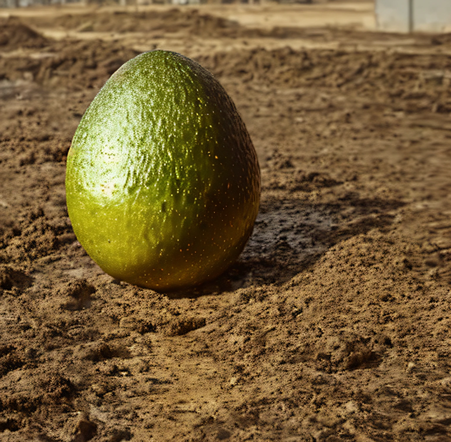 There is an avocado on the muddy ground,lifelike,Delicate