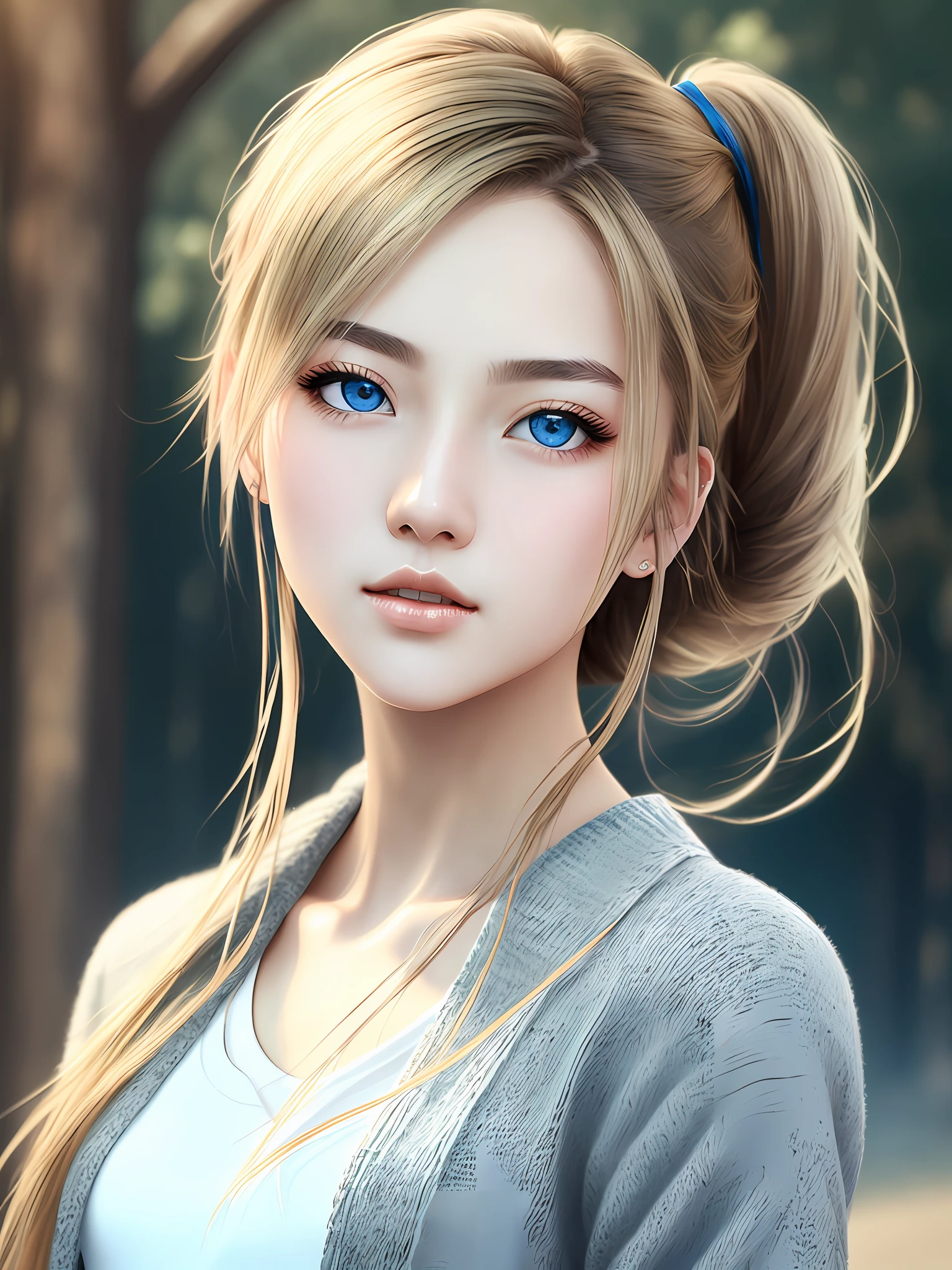 ((best qulity))、offical art、Unity 8k Wallpapers、Ultra-detail、beautiful beauty、The Masterpiece、best qulity、３Ｄ、blondhair、Blue eyes、ponytails、Beautiful girl about 18 years old