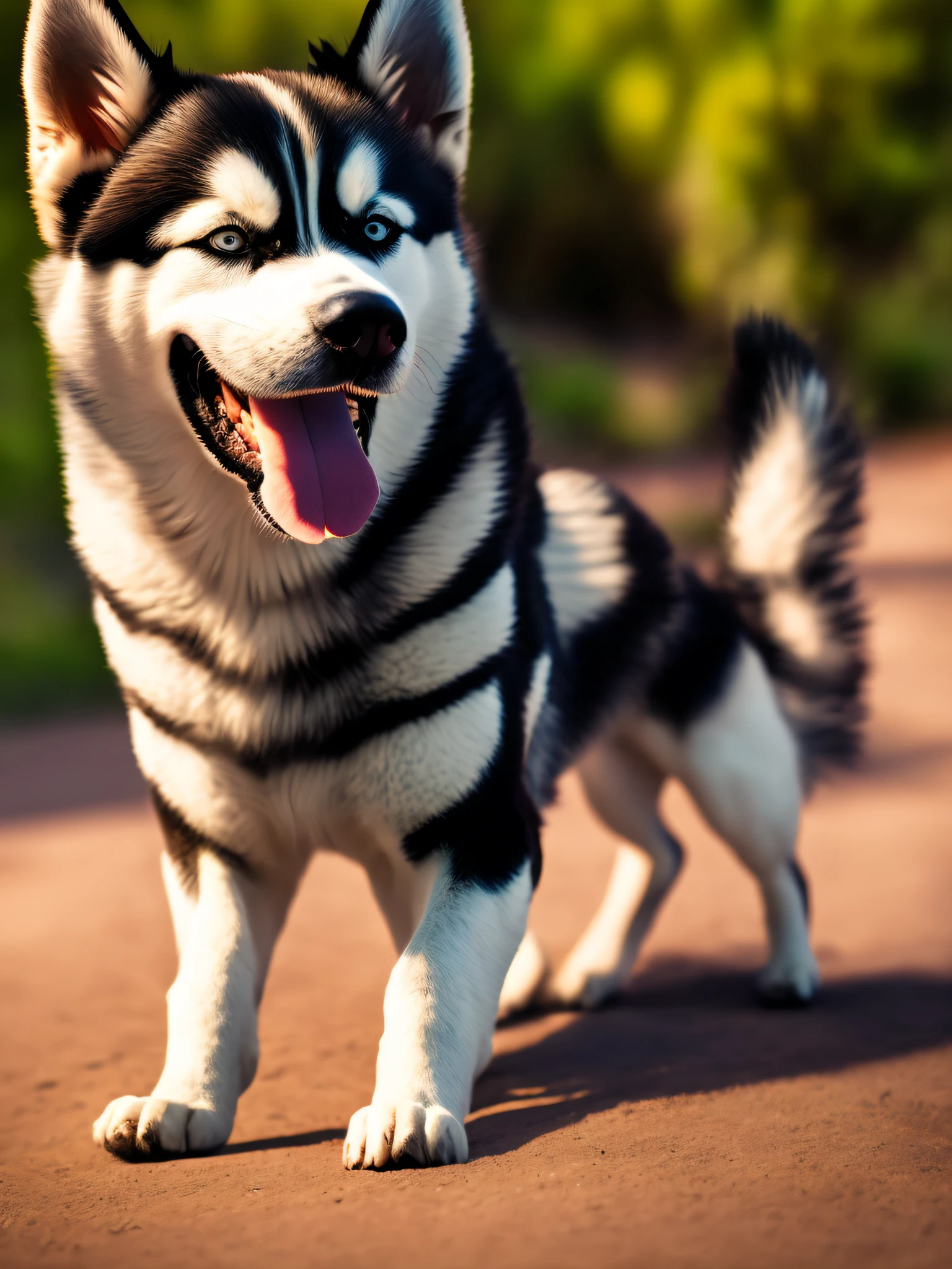 A cute husky dog is playing,parque,close-up of the private parts,high-definition,8K,Digital photos,Be authentic ,hair,glowing with,3d,smiled,mischievous,cartoony --auto