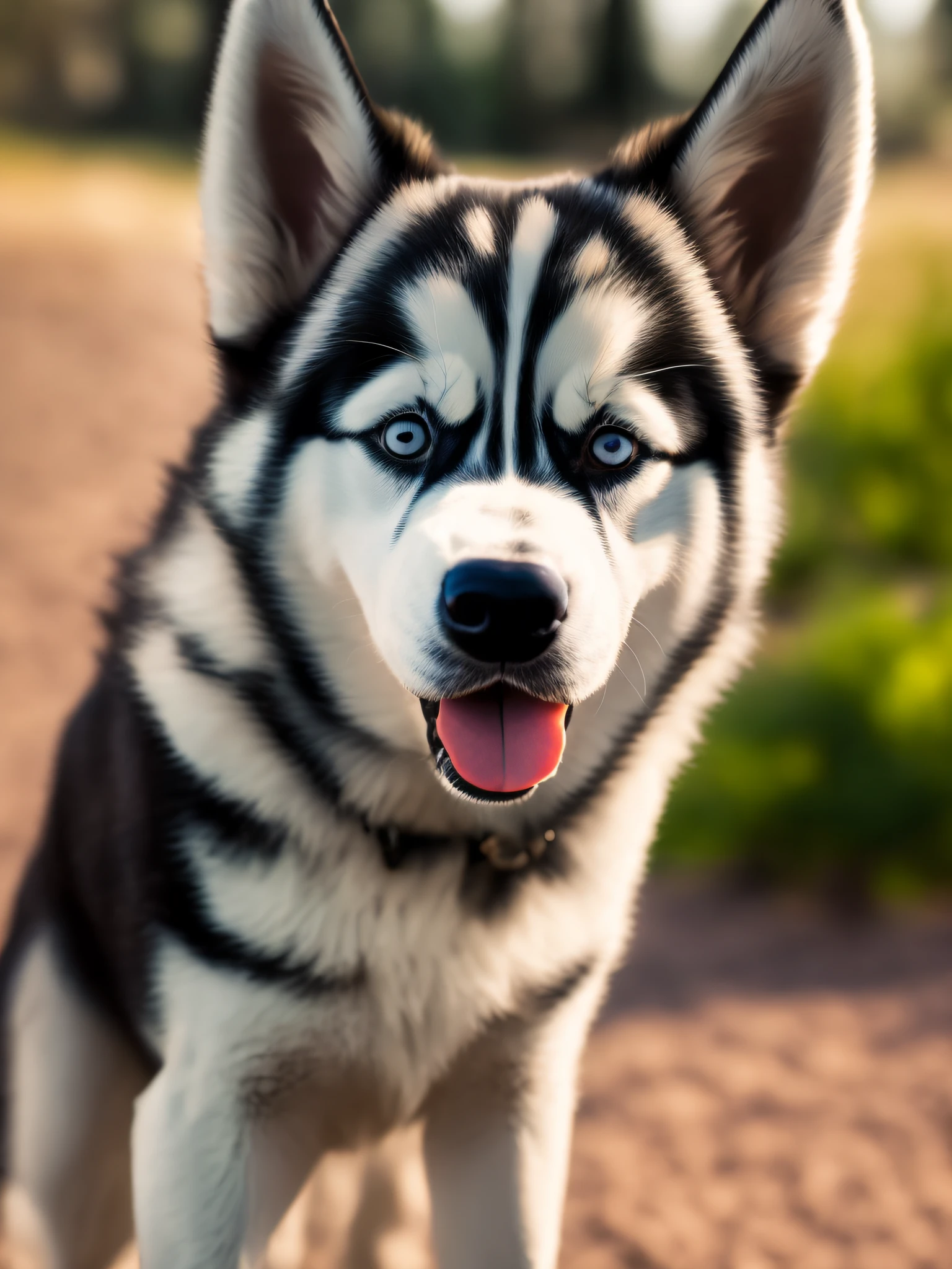 A cute husky dog is playing,parque,close-up of the private parts,high-definition,8K,Digital photos,Be authentic ,hair,glowing with,3d,smiled,mischievous,cartoony --auto