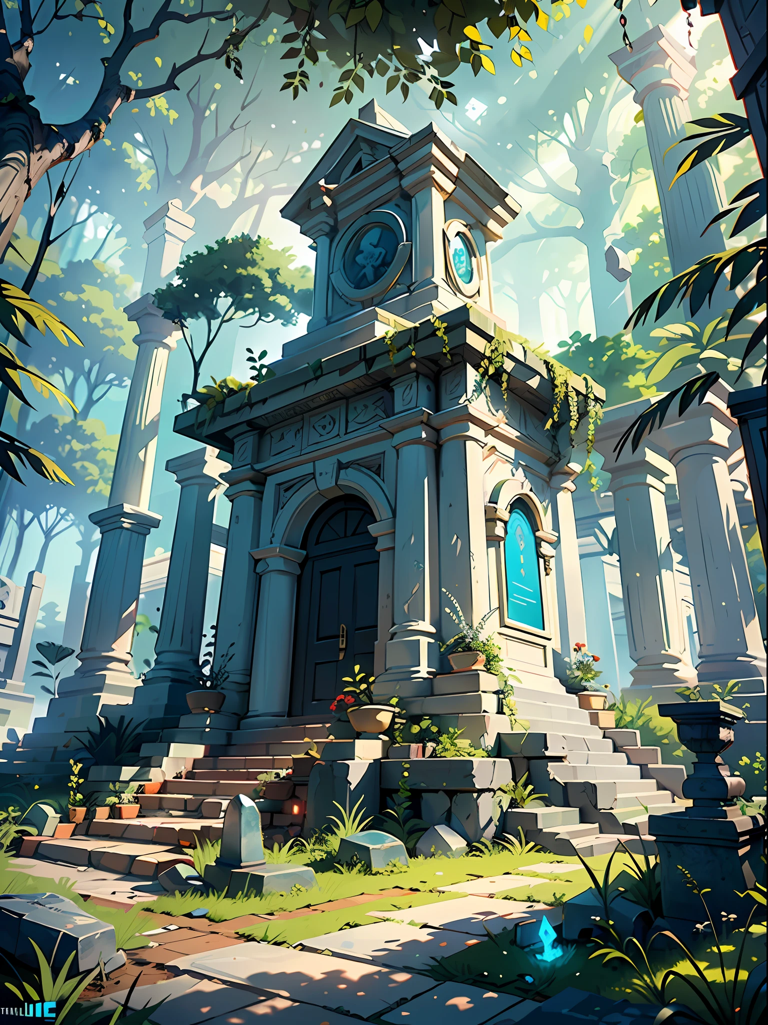 ((masterpiece)) picture of a fantasy grave guardian ,grave guard((skeleton )) sitting on((stone Thorne)) , under the beautiful ( fantasy) nature the throne is , ((detail forest)) ((small details)), (Bioluminescence runes skeleton),focus on grave throne stone, ivy plant surrounding the throne, inspired by senior environment artist, ((ancient grave guardian)), , (intricate details), ((ultra-hd))unreal engine (fantasy art),(( unreal engine)) render concept art, ornate one ancient tample ruins, ((glowing nature)), picture capture with each every (((small details))), ((highly detailed)),break , evening time ((vermilion sky))