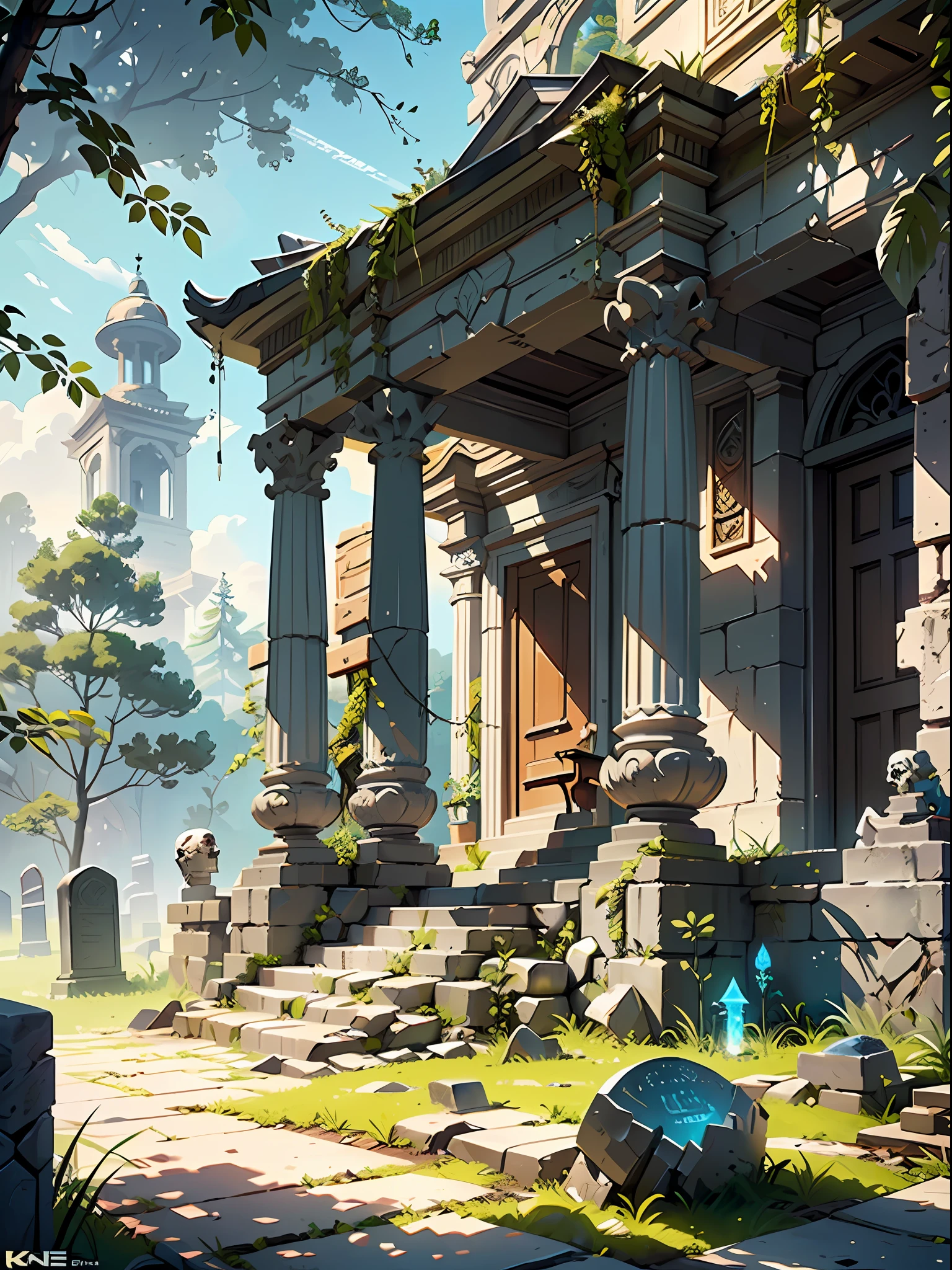 ((masterpiece)) picture of a fantasy grave guardian ,grave guard((skeleton )) sitting on((stone Thorne)) , under the beautiful ( fantasy) nature the throne is , ((detail forest)) ((small details)), (Bioluminescence runes skeleton),focus on grave throne stone, ivy plant surrounding the throne, inspired by senior environment artist, ((ancient grave guardian)), , (intricate details), ((ultra-hd))unreal engine (fantasy art),(( unreal engine)) render concept art, ornate one ancient tample ruins, ((glowing nature)), picture capture with each every (((small details))), ((highly detailed)),break , evening time ((vermilion sky))