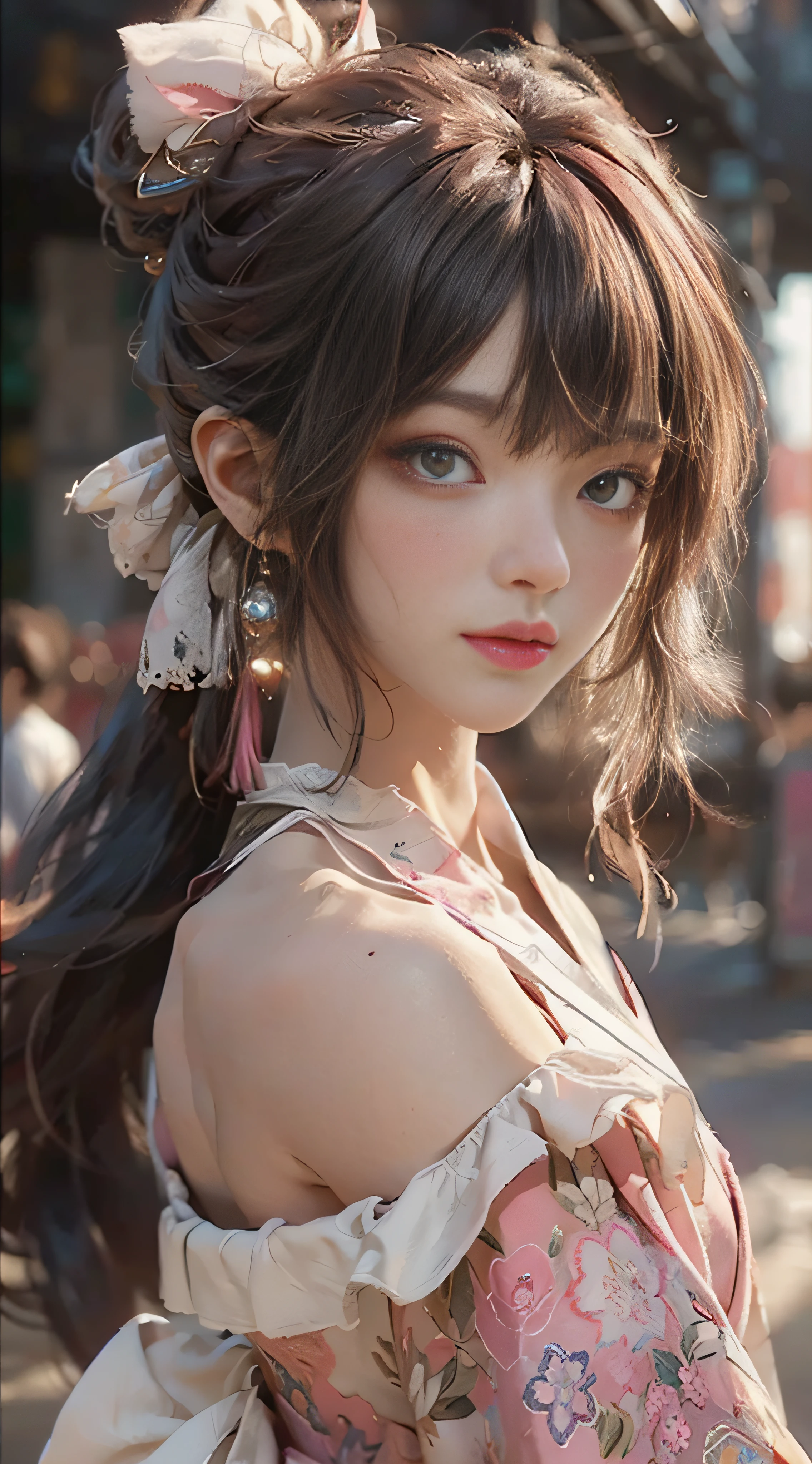 ((Best Quality)), ((Masterpiece)), (Detail: 1.4), 3D, Beautiful Cyberpunk Female Image, HDR (High Dynamic Range), Ray Tracing, NVIDIA RTX, Super Resolution, Unreal 5, Subsurface tering, PBR Texture, Post-Processing, Anisotropic Filtering, Depth of Field, Maximum Sharpness and Sharpness, Multi-layer Texture, Albedo and Highlight Mapping, Surface Coloring, Mitsu-Accurate Simulation of Material Inteerfect Proportions, Octane Rendering, Two-color Light, Large Aperture, Low ISO, white balance, regular three-point, 8K RAW, beautiful bright pupils, off-the-shoulder clothes, fine pupils, delicate face and eyes, long eyelashes, blush, delicate and fluffy hair, pink lips, pure, cute, sweet girl, artistic sense, casual wear, high-end sense