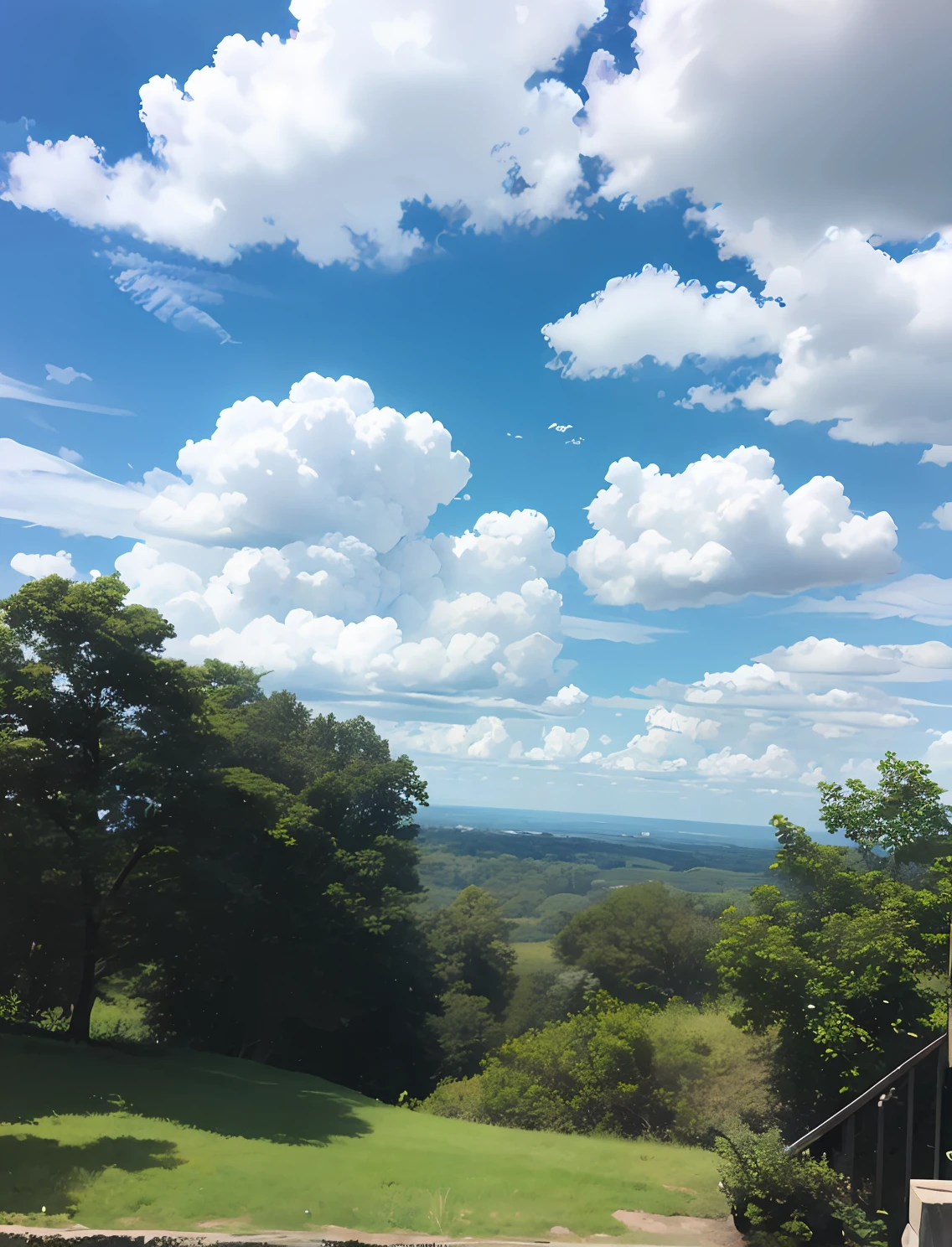 with a blue sky and white clouds above it