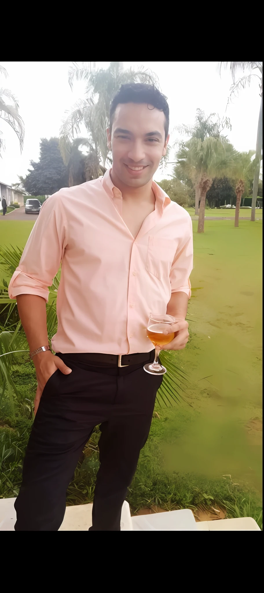 arafed man in a pink shirt holding a glass of wine, com uma bebida, homem bonito, inspirado em Saurabh Jethani, inspirado em Shekhar Gurera, inspirado em Narayan Shridhar Bendre, segurando uma bebida, Mohamed Chahin, Vastayan, potrait de corpo inteiro segurando garrafa, muito bonito, joseph moncada, attractive and good looking
