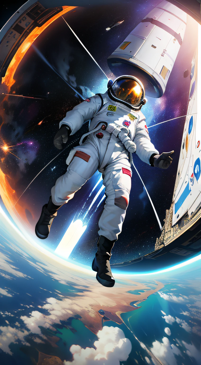 a poster for the movie, Astronauts walking out of space are delivering letters， gas station in space, Chiba Yuda, nasa, In space, space travel, it is flying through space, SpaceX, it would take place in space, portal in space, space