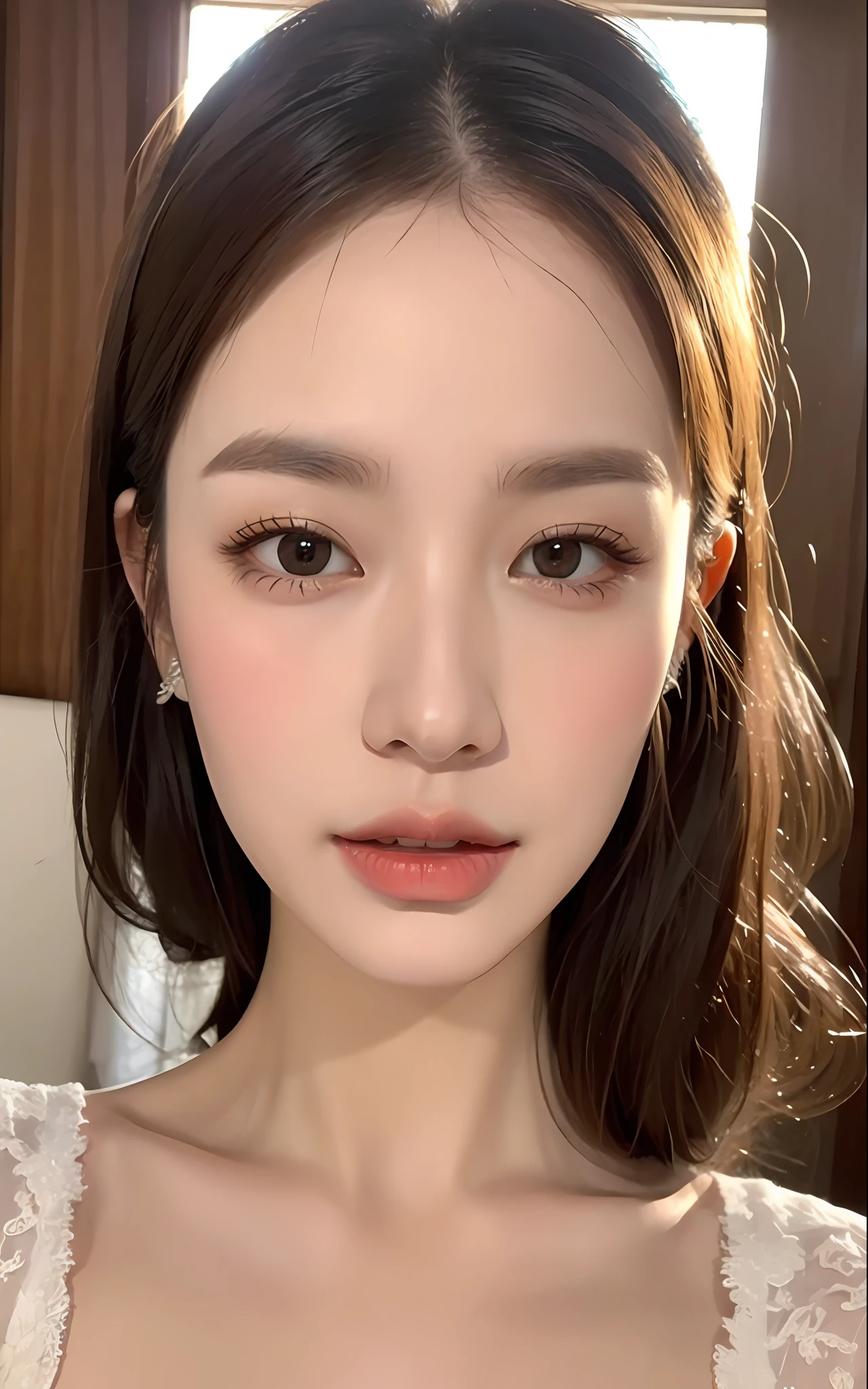 ((Top Quality, 8K, Masterpiece: 1.3)), Focus: 1.2, Cute Girl One, Perfect Beauty: 1.4, Asto: 1.2, (Layered Hairstyle, Beautiful Breasts: 1.1)), (Bandeau Wedding Dress: 1.1), (Bedroom: 1.3), Highly Detailed Face and Skin Texture, Detailed Eyes, Double Eyelids, Whitening Skin, Delicate Lips,