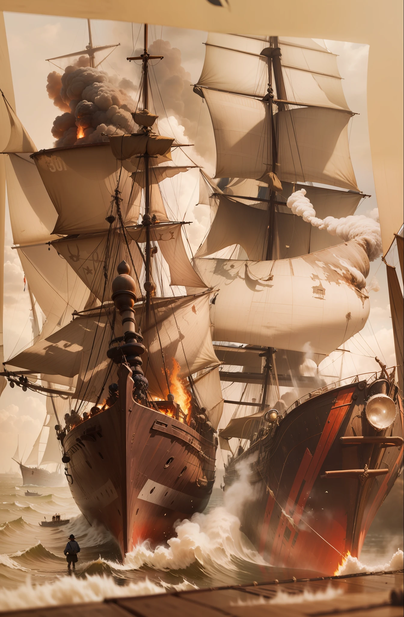 A sailing ship is burning --auto